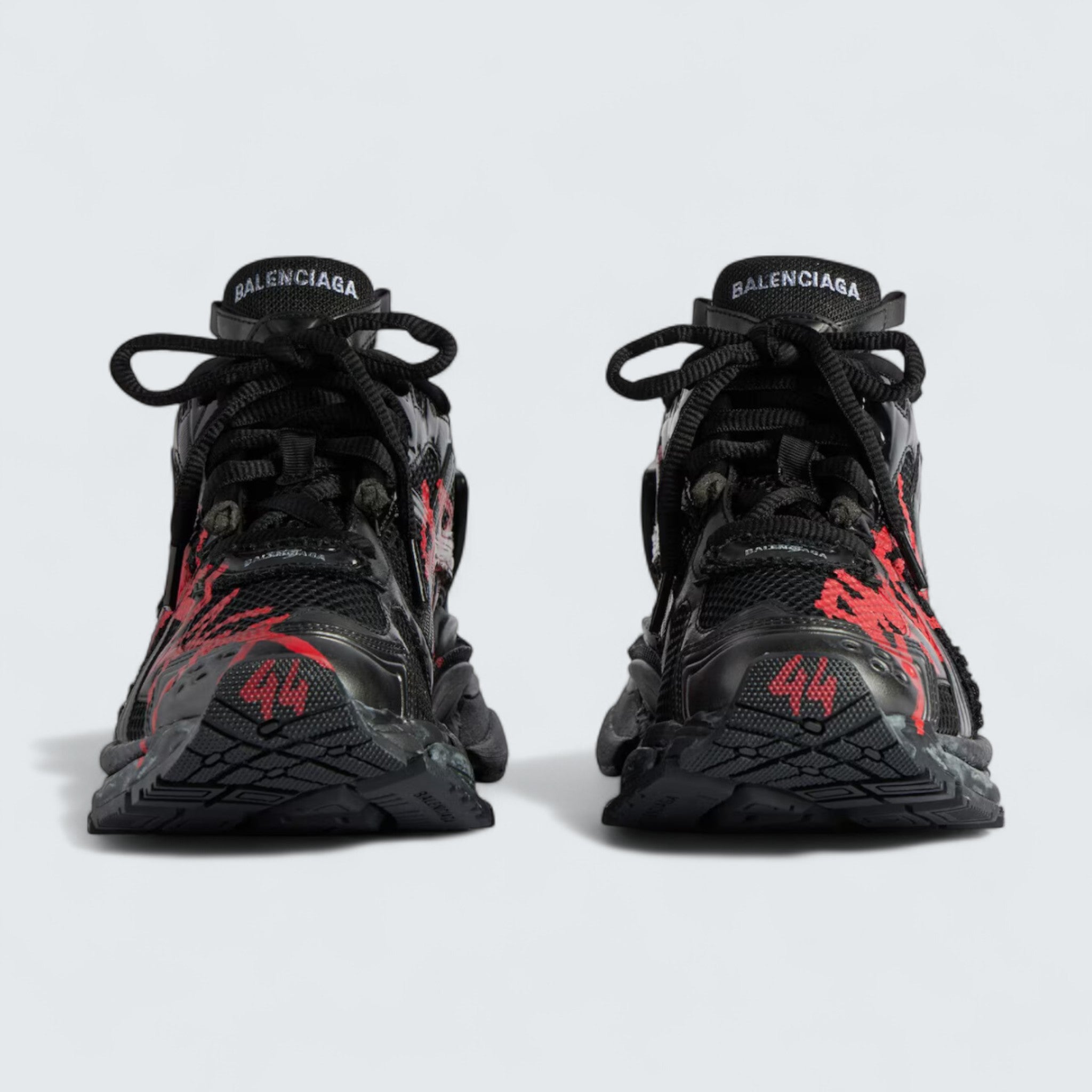 Runner Graffiti Sneaker in Black and Red Mesh and Nylon