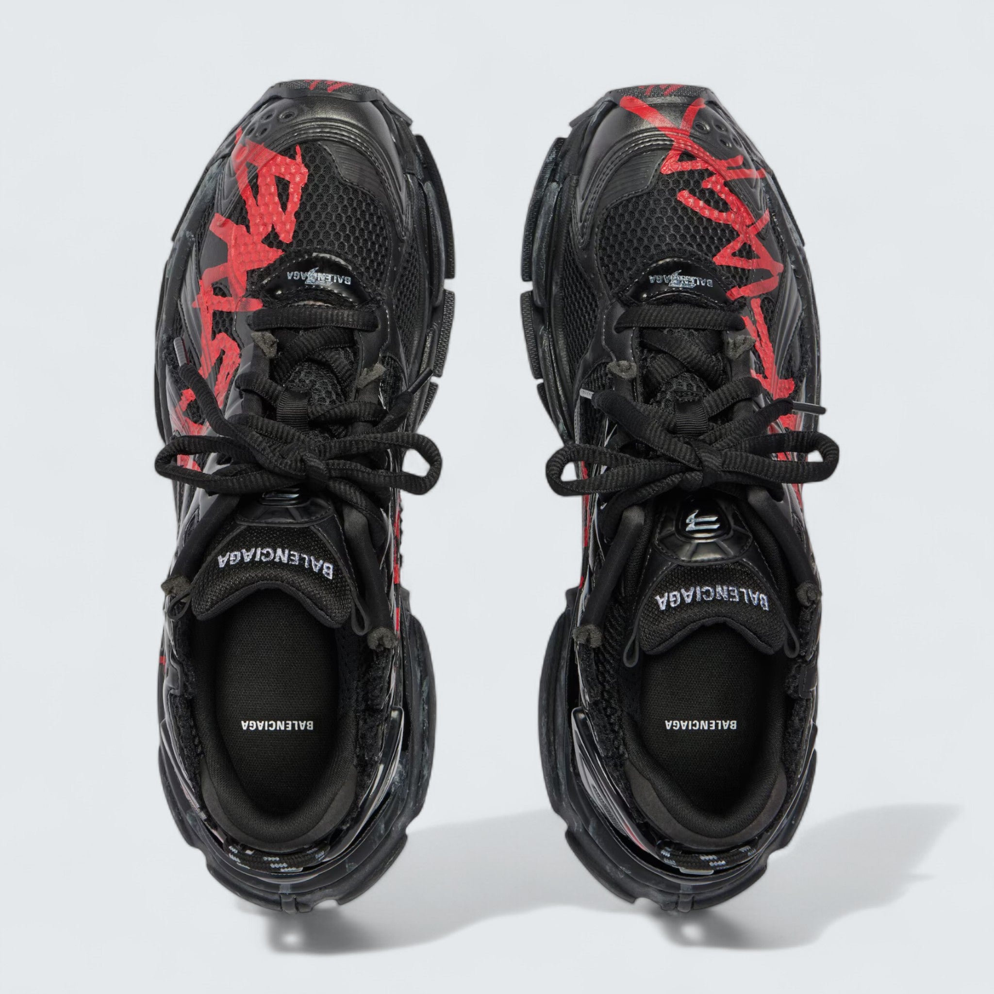 Runner Graffiti Sneaker in Black and Red Mesh and Nylon