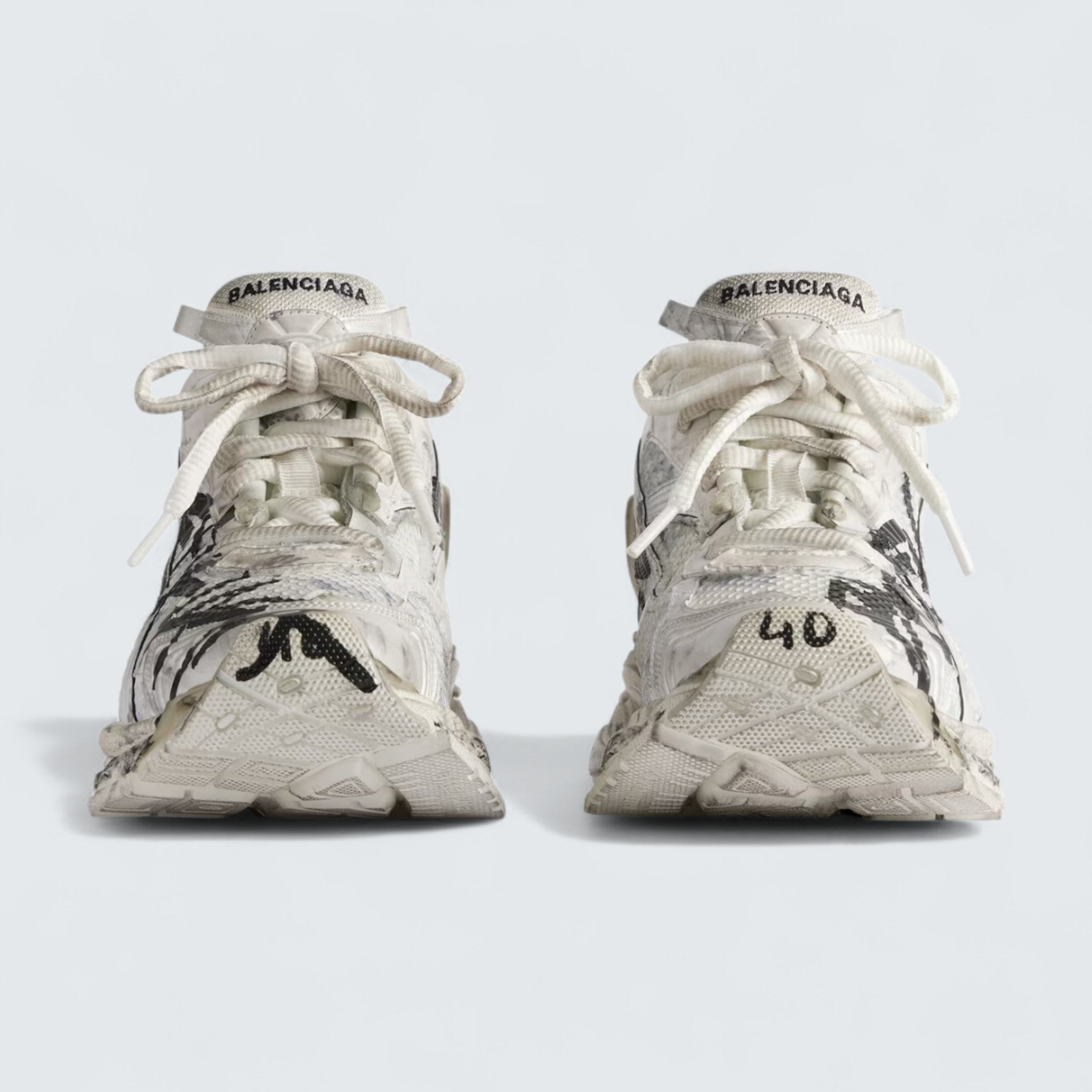Runner Graffiti Sneaker in White and Black Mesh and Nylon