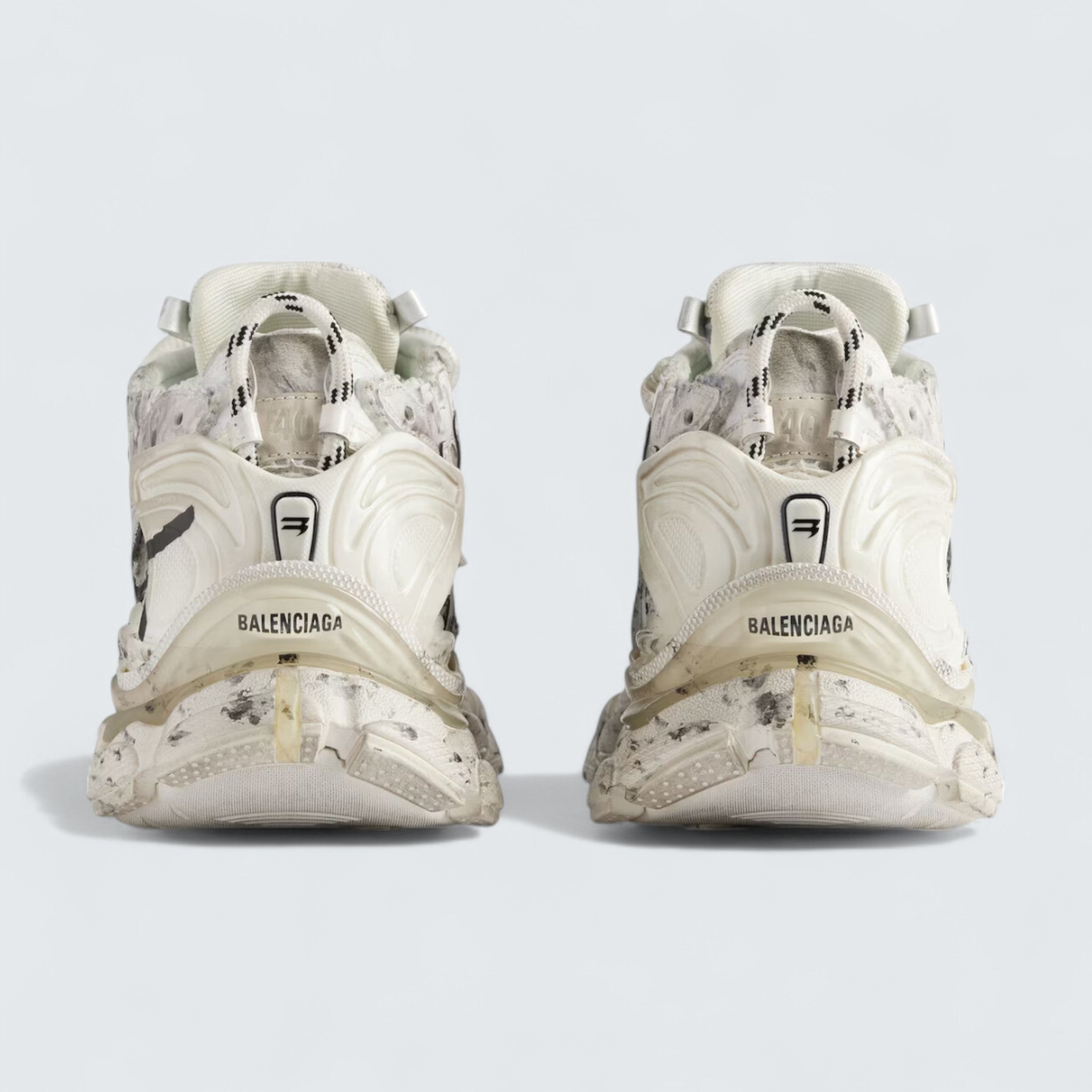 Runner Graffiti Sneaker in White and Black Mesh and Nylon
