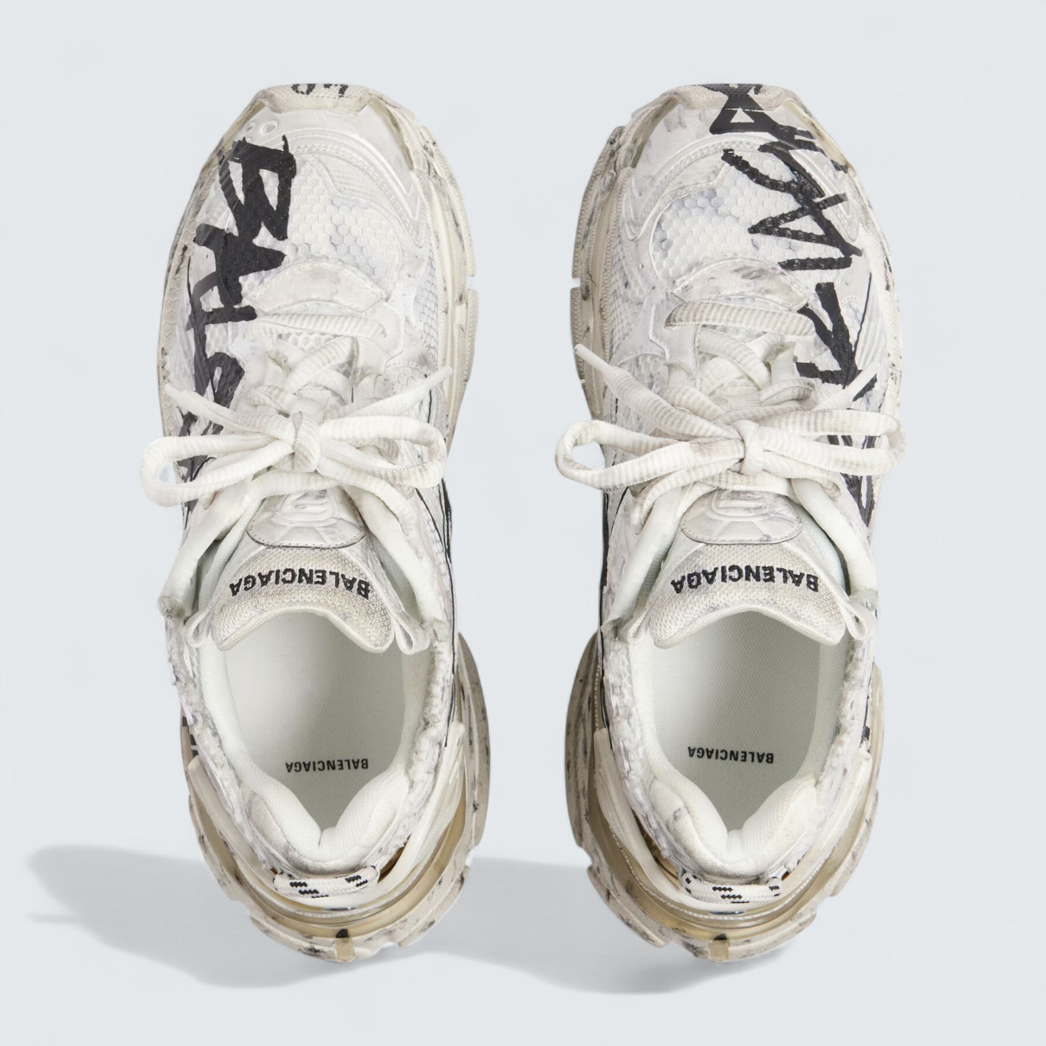 Runner Graffiti Sneaker in White and Black Mesh and Nylon