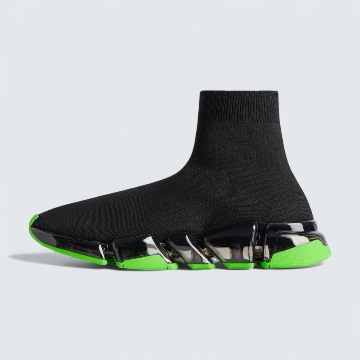 Speed 2.0 Full Clear Sole Sneaker in Black and Neon Green Recycled Knit