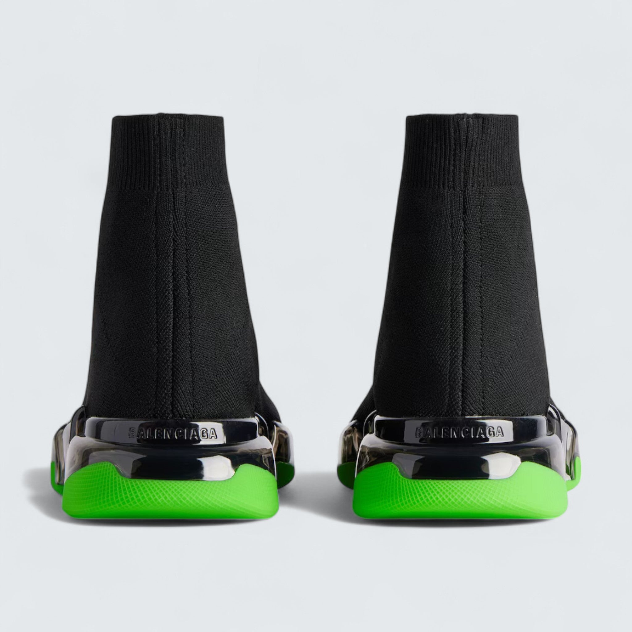 Speed 2.0 Full Clear Sole Sneaker in Black and Neon Green Recycled Knit