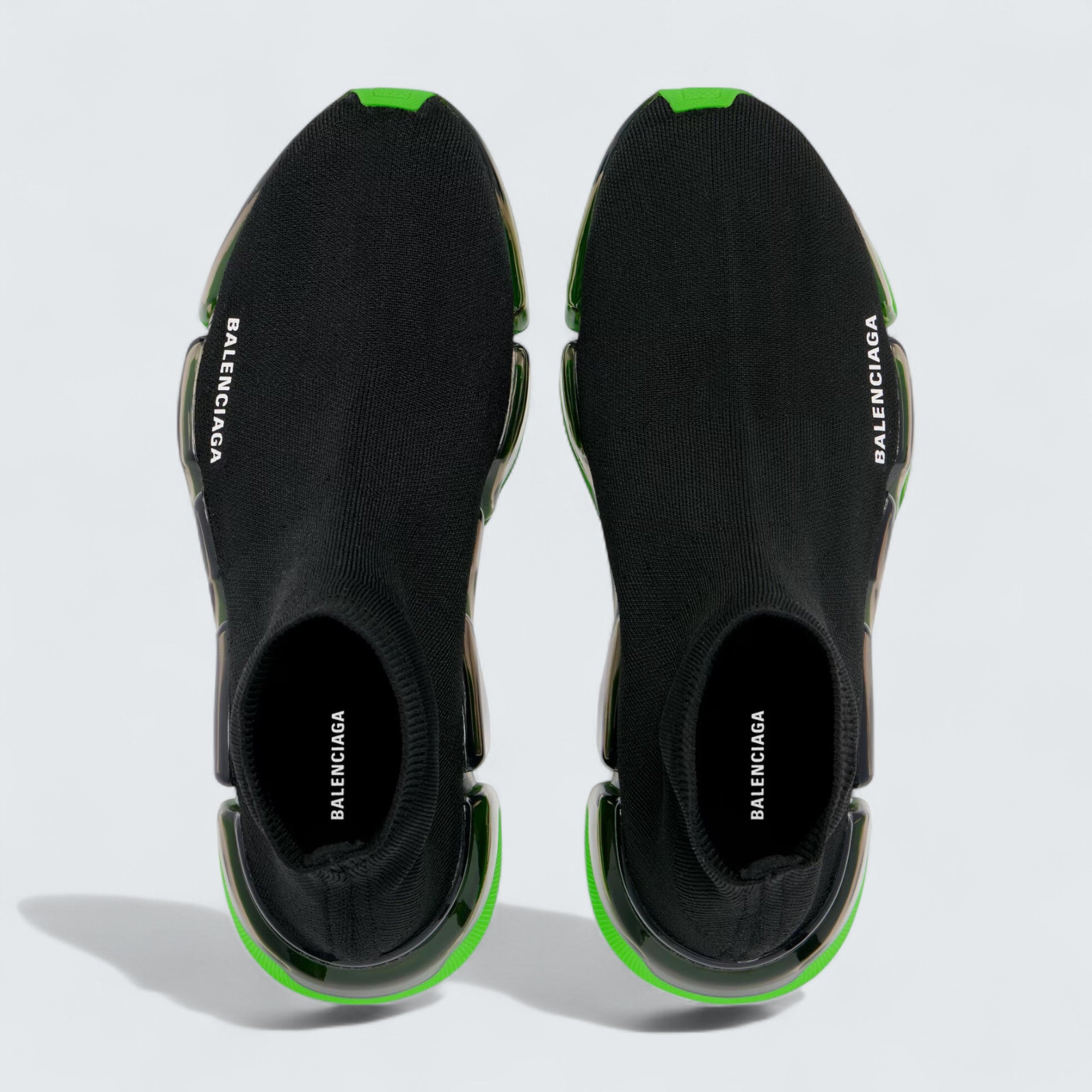 Speed 2.0 Full Clear Sole Sneaker in Black and Neon Green Recycled Knit