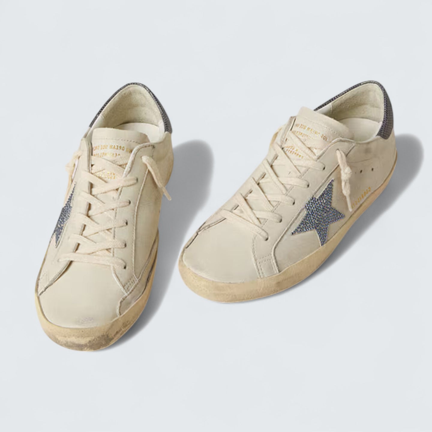 Super-Star LTD 'Cream-White Leather with Swarovski Crystal Star and Blue Lizard-Print Heel Tab'