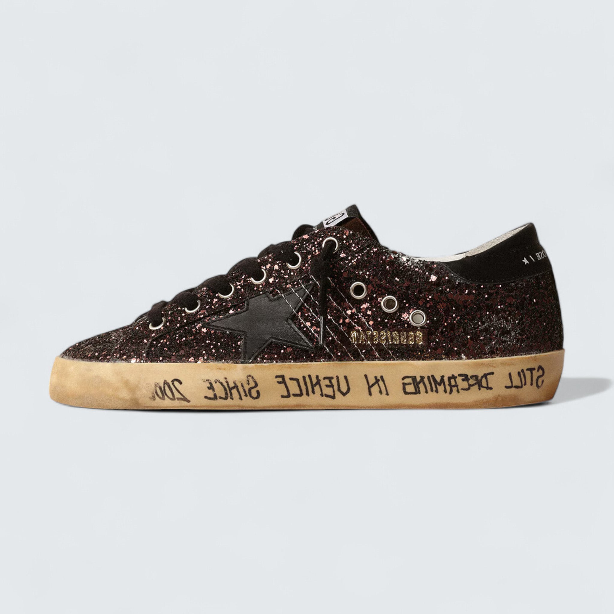 Super-Star 'Brown Glitter with Black Leather Star and Heel Tab'