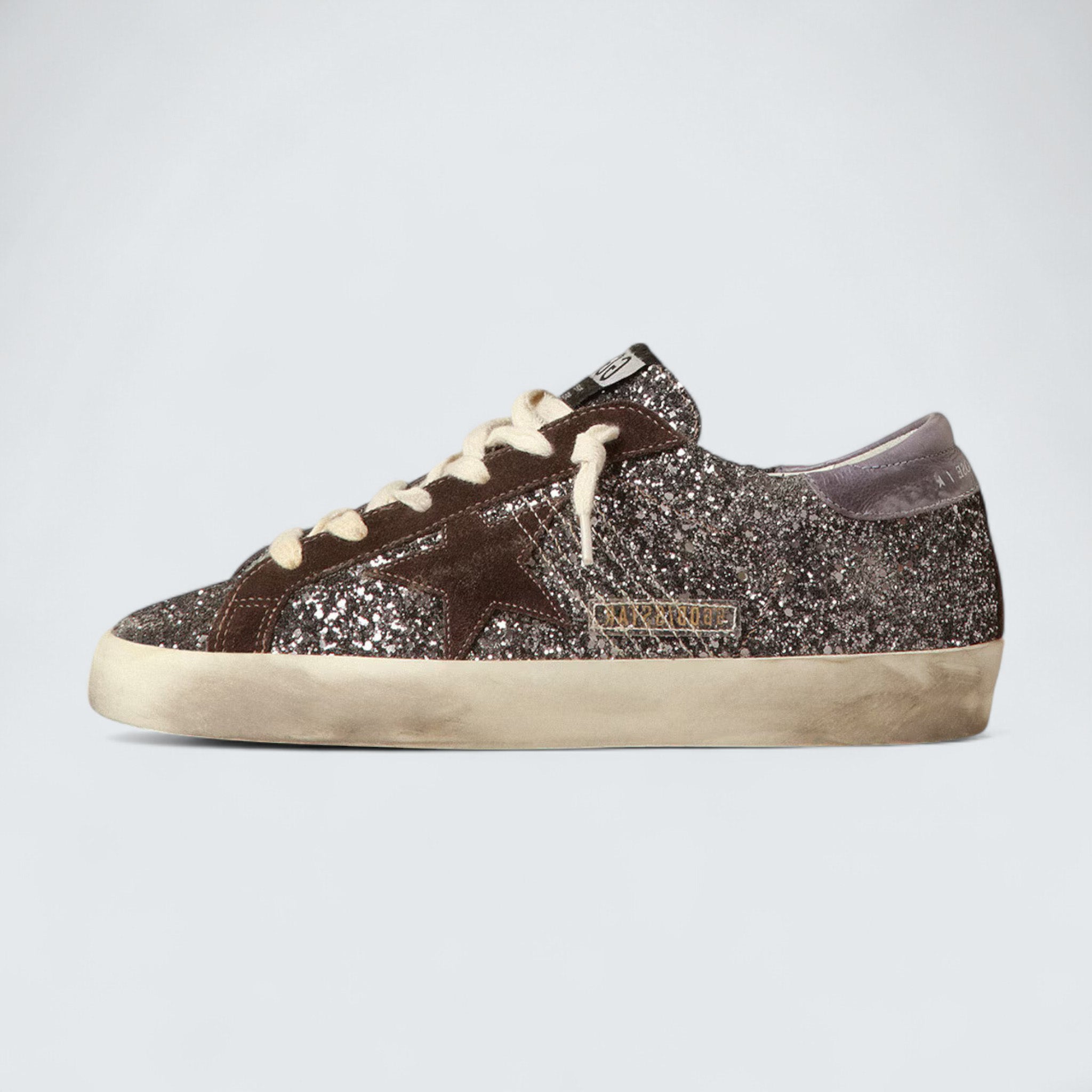 Super-Star 'Glitter with Brown Star and Lilac Heel Tab'