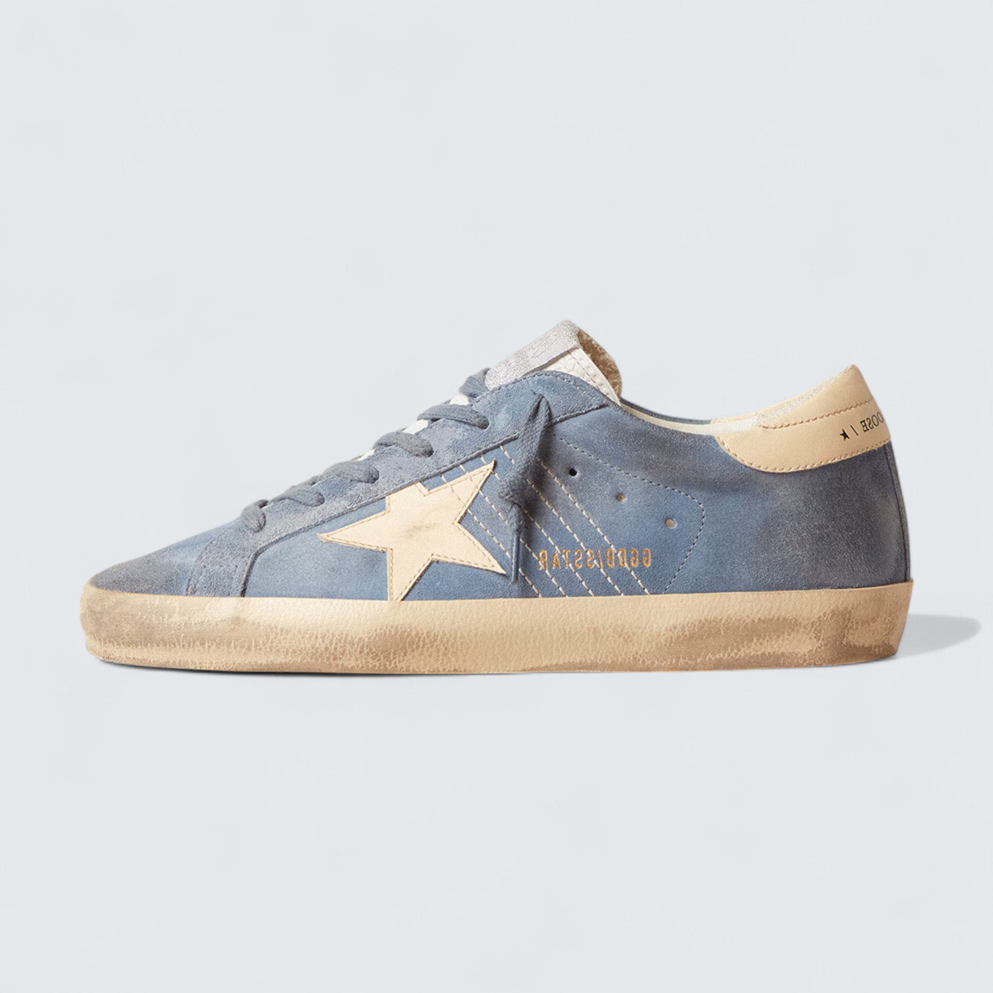Super-Star 'Light Blue Suede with Beige Leather Star and Heel Tab'