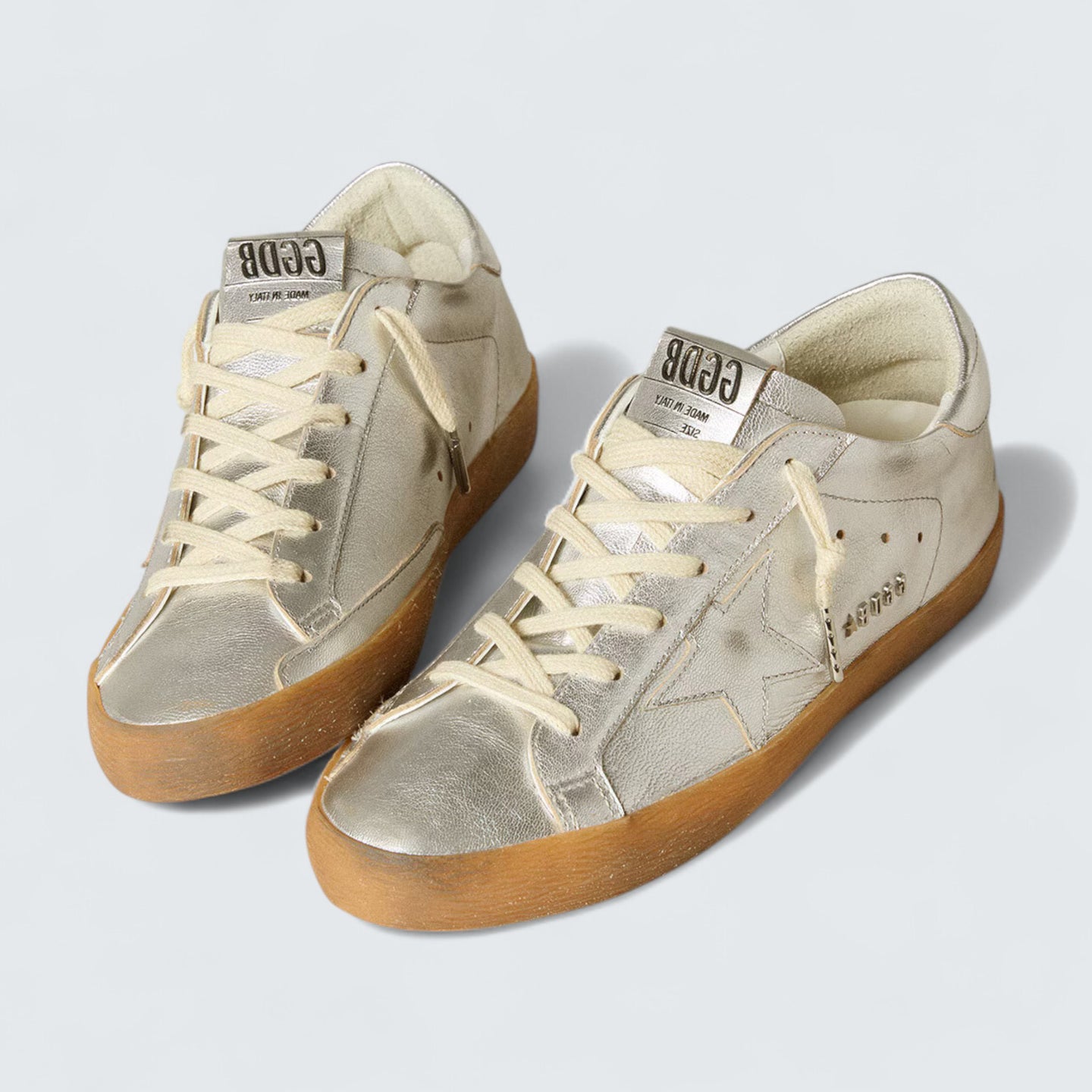 Super-Star 'Silver Metallic Leather with Leather Star and Heel Tab'