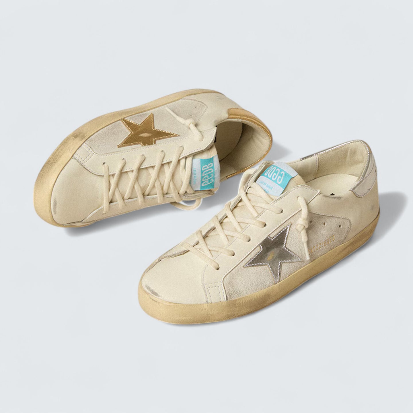 Super-Star 'White Leather and Suede with Silver and Gold Leather Star'