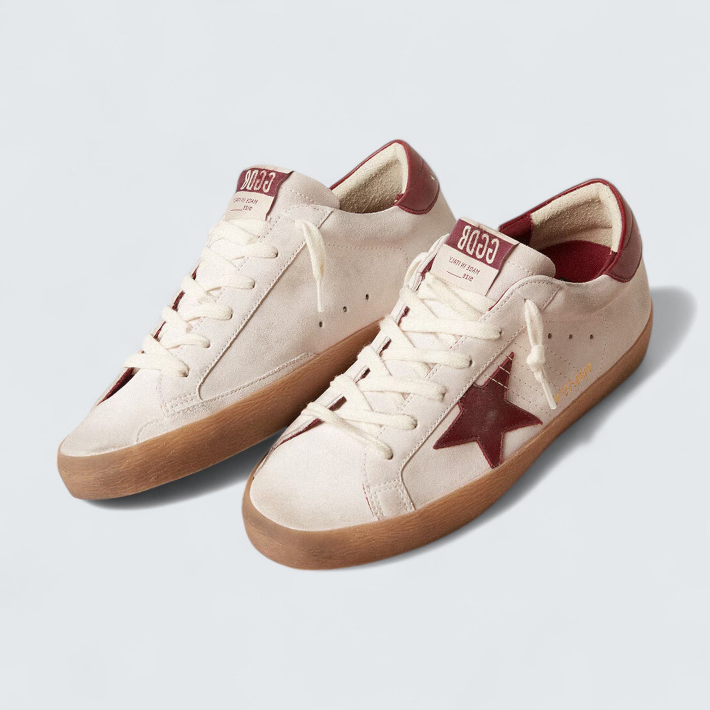 Super-Star 'White Suede with Burgundy Leather Star and Heel Tab'