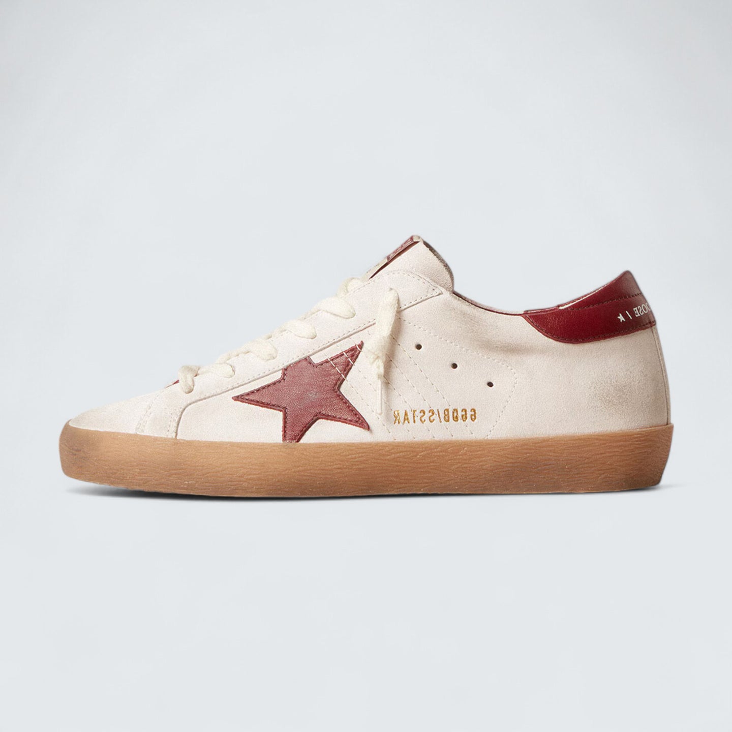 Super-Star 'White Suede with Burgundy Leather Star and Heel Tab'