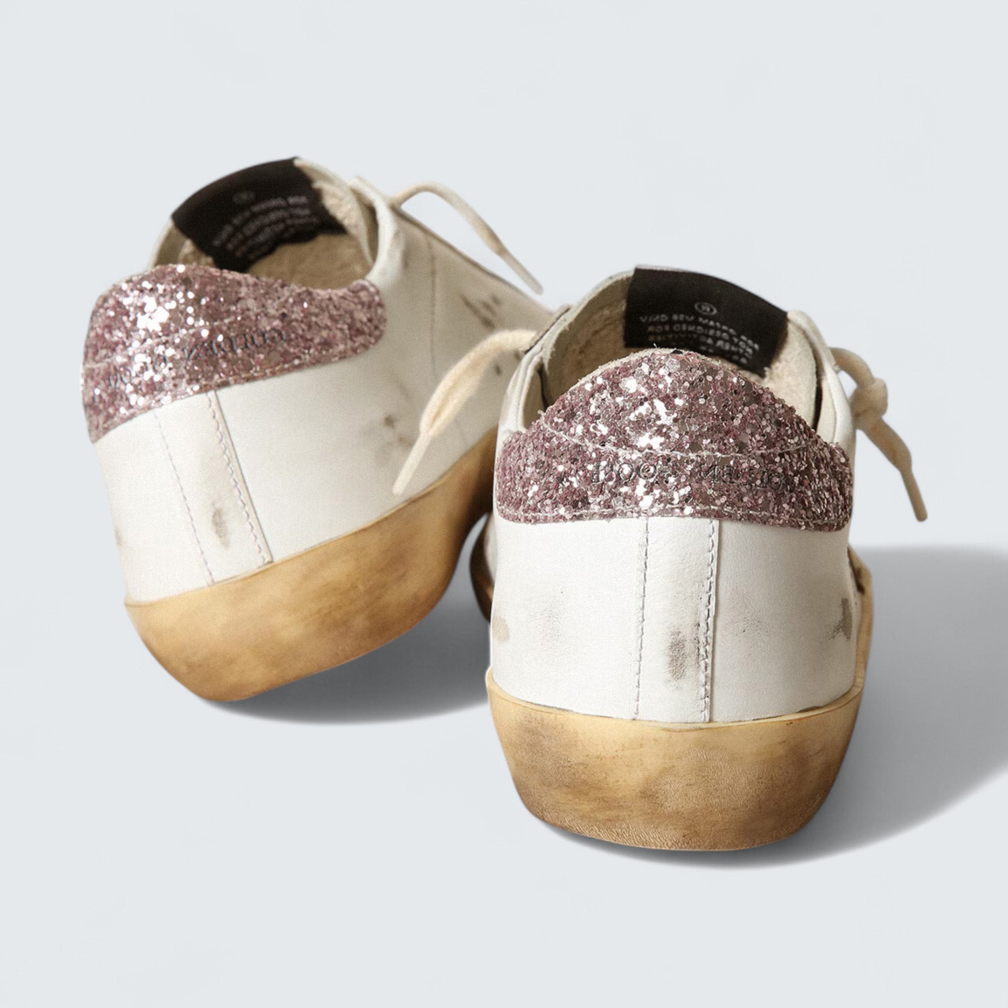 uper-Star 'White Leather with Tan Leather Star and Pink Glitter Heel Tab'