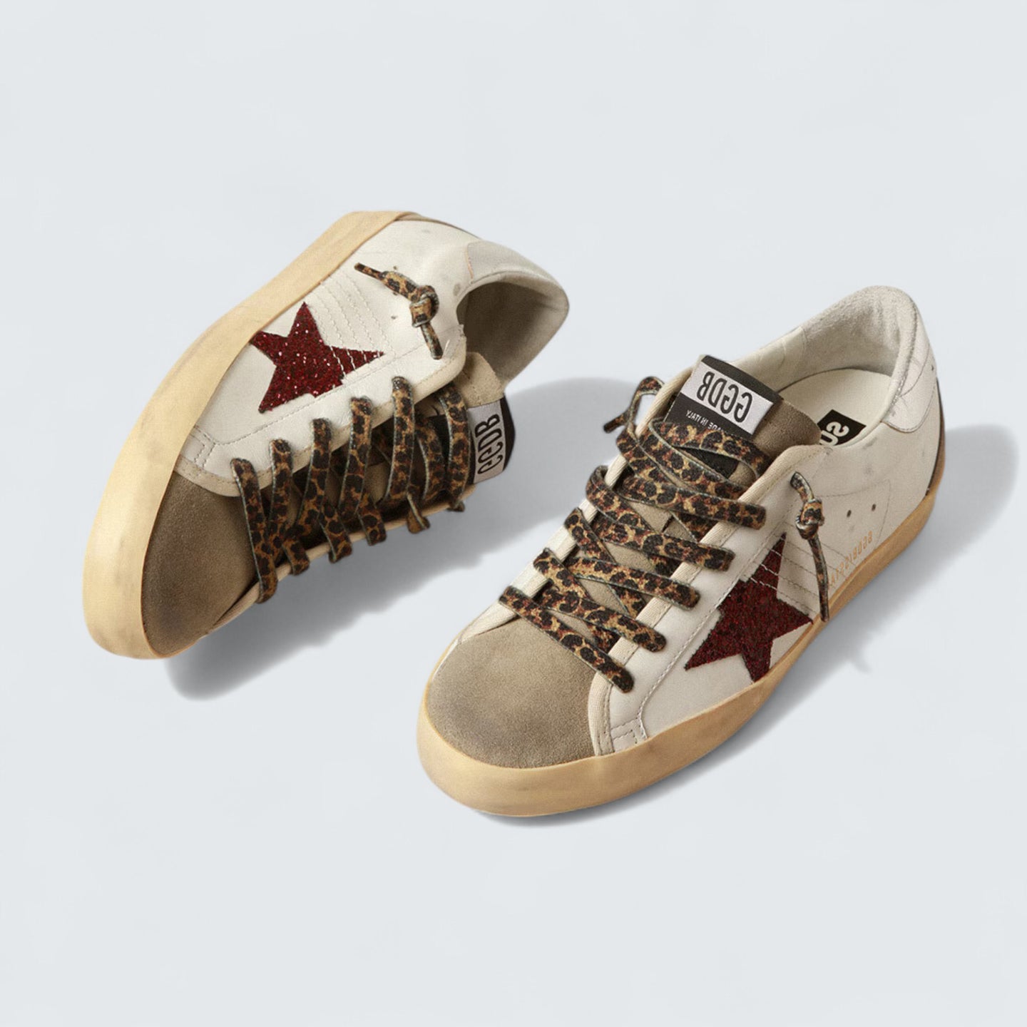 Super-Star 'White Leather with Burgundy Glitter Star and Silver Laminated Leather Heel Tab'