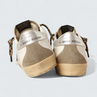 Super-Star 'White Leather with Burgundy Glitter Star and Silver Laminated Leather Heel Tab'