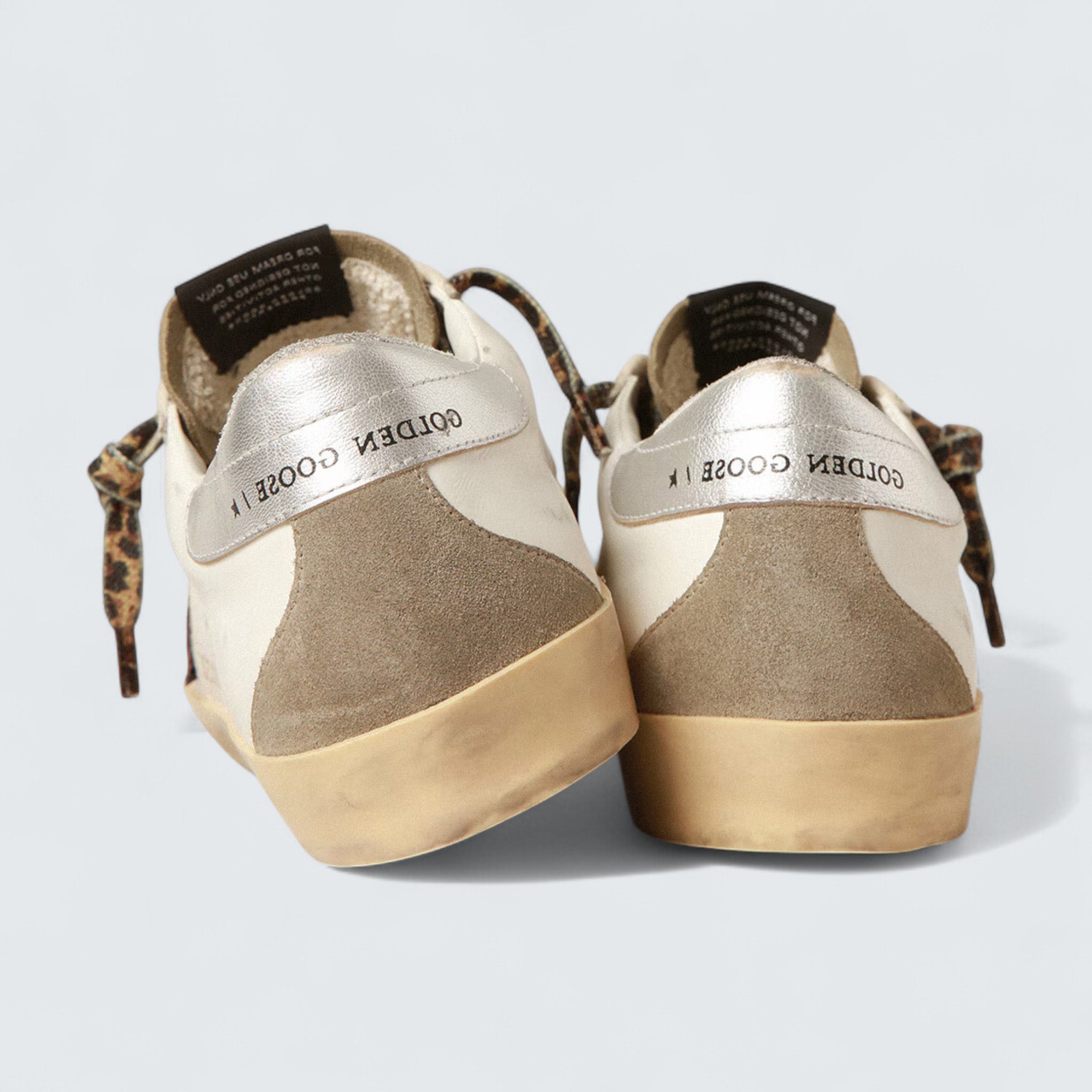Super-Star 'White Leather with Burgundy Glitter Star and Silver Laminated Leather Heel Tab'