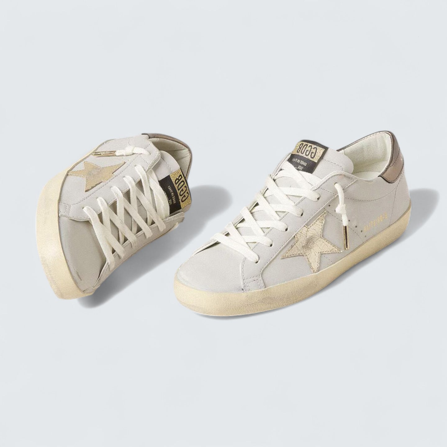 Super-Star 'White Leather with Crackle Leather Star and Metallic Foiled Leather Heel Tab'