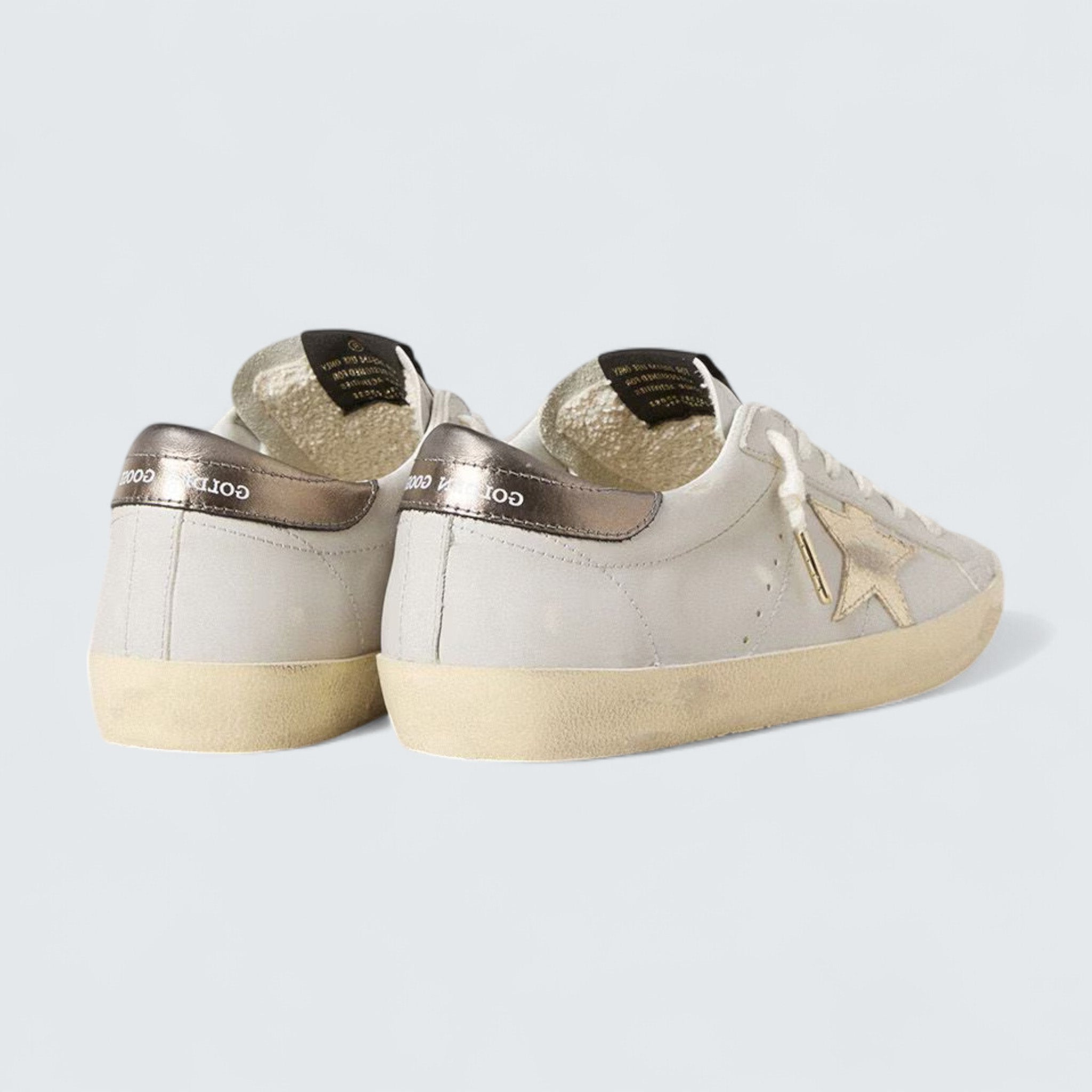 Super-Star 'White Leather with Crackle Leather Star and Metallic Foiled Leather Heel Tab'