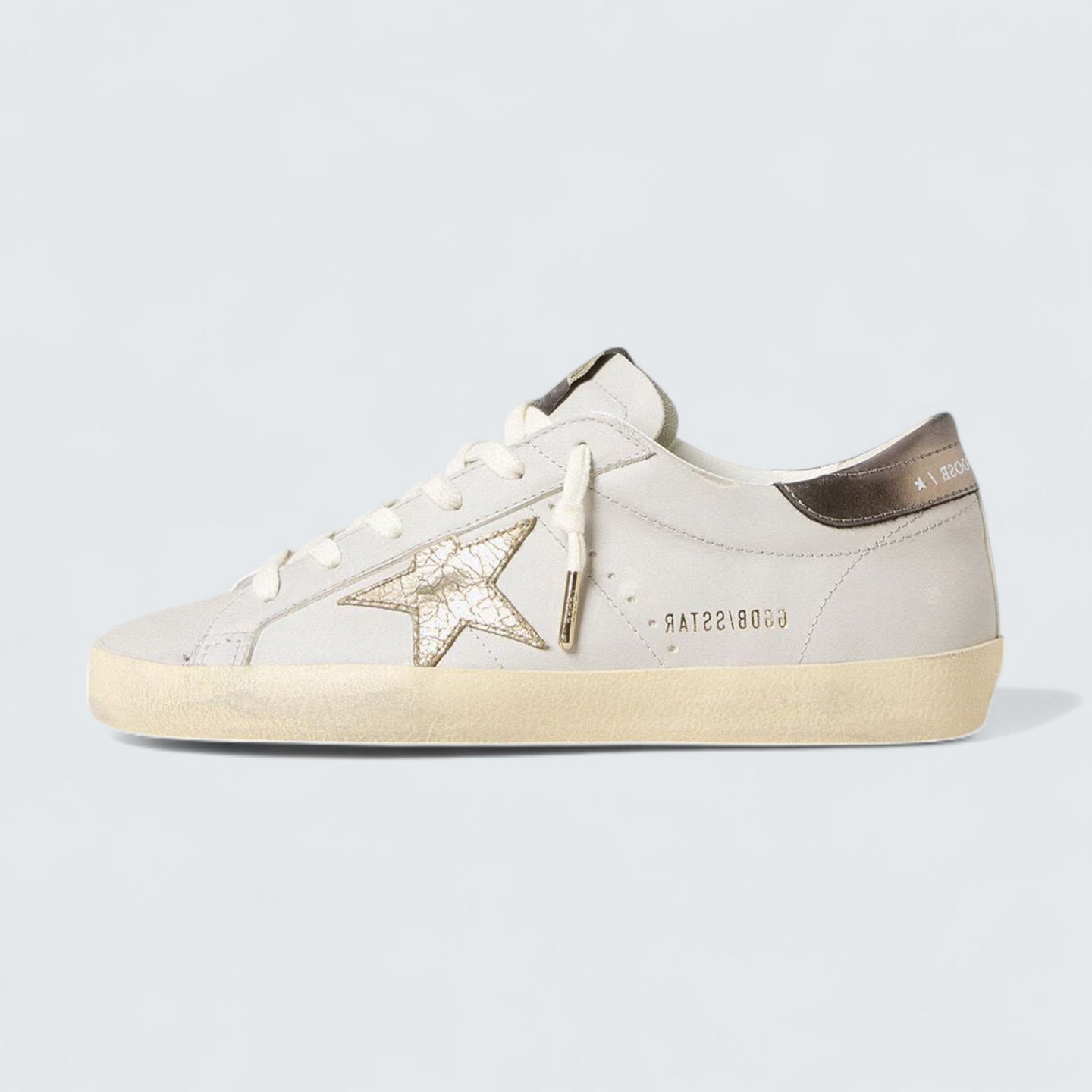 Super-Star 'White Leather with Crackle Leather Star and Metallic Foiled Leather Heel Tab'
