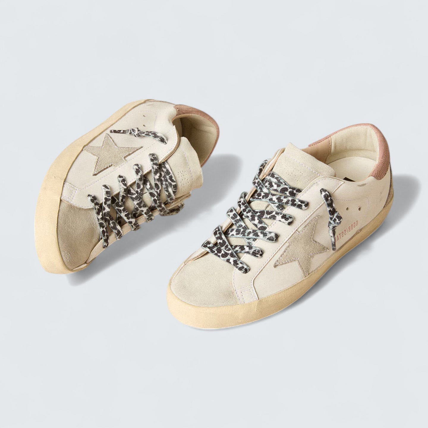 Super-Star 'White Leather with Ice-Gray Suede Star and Pink Lizard-Print Heel Tab'