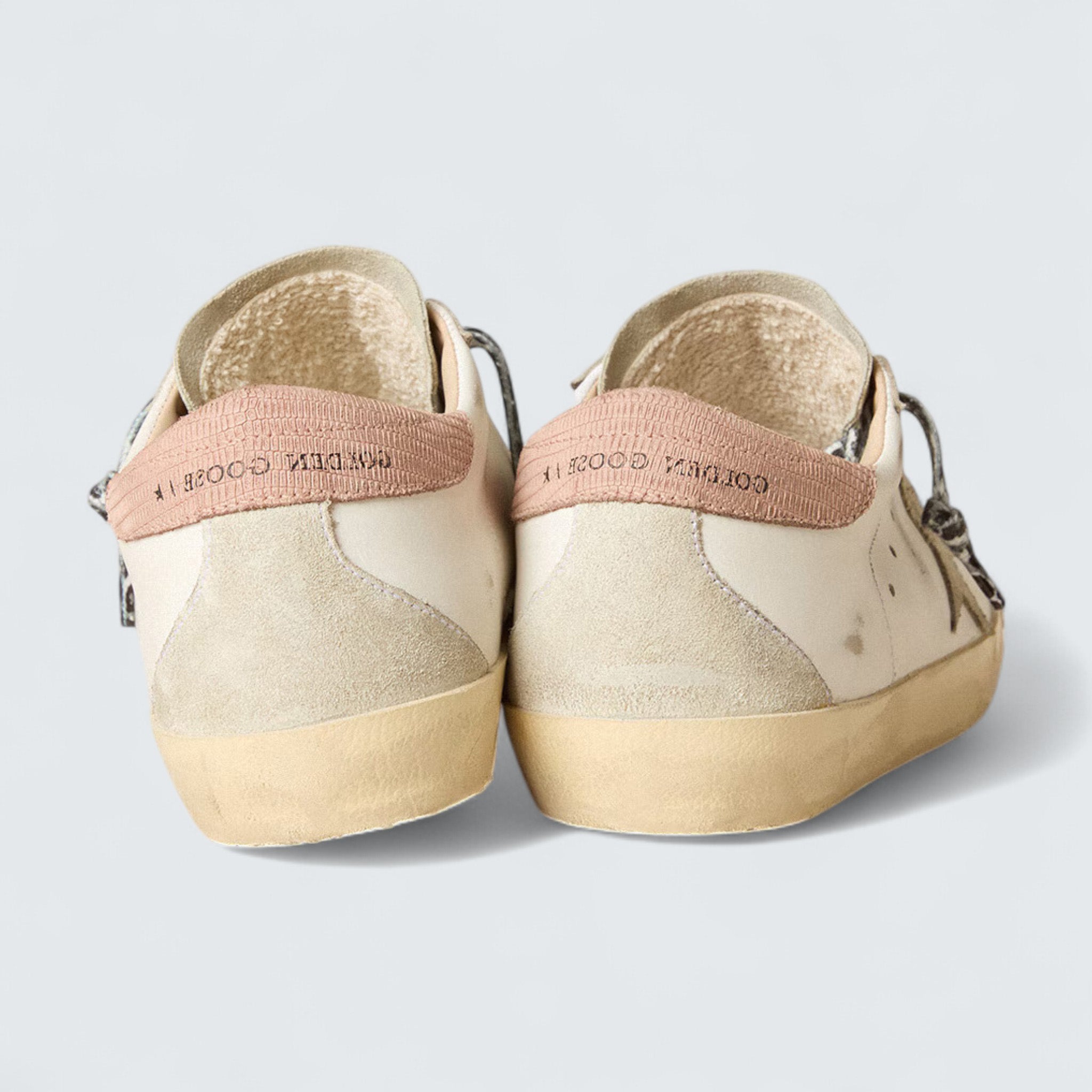 Super-Star 'White Leather with Ice-Gray Suede Star and Pink Lizard-Print Heel Tab'