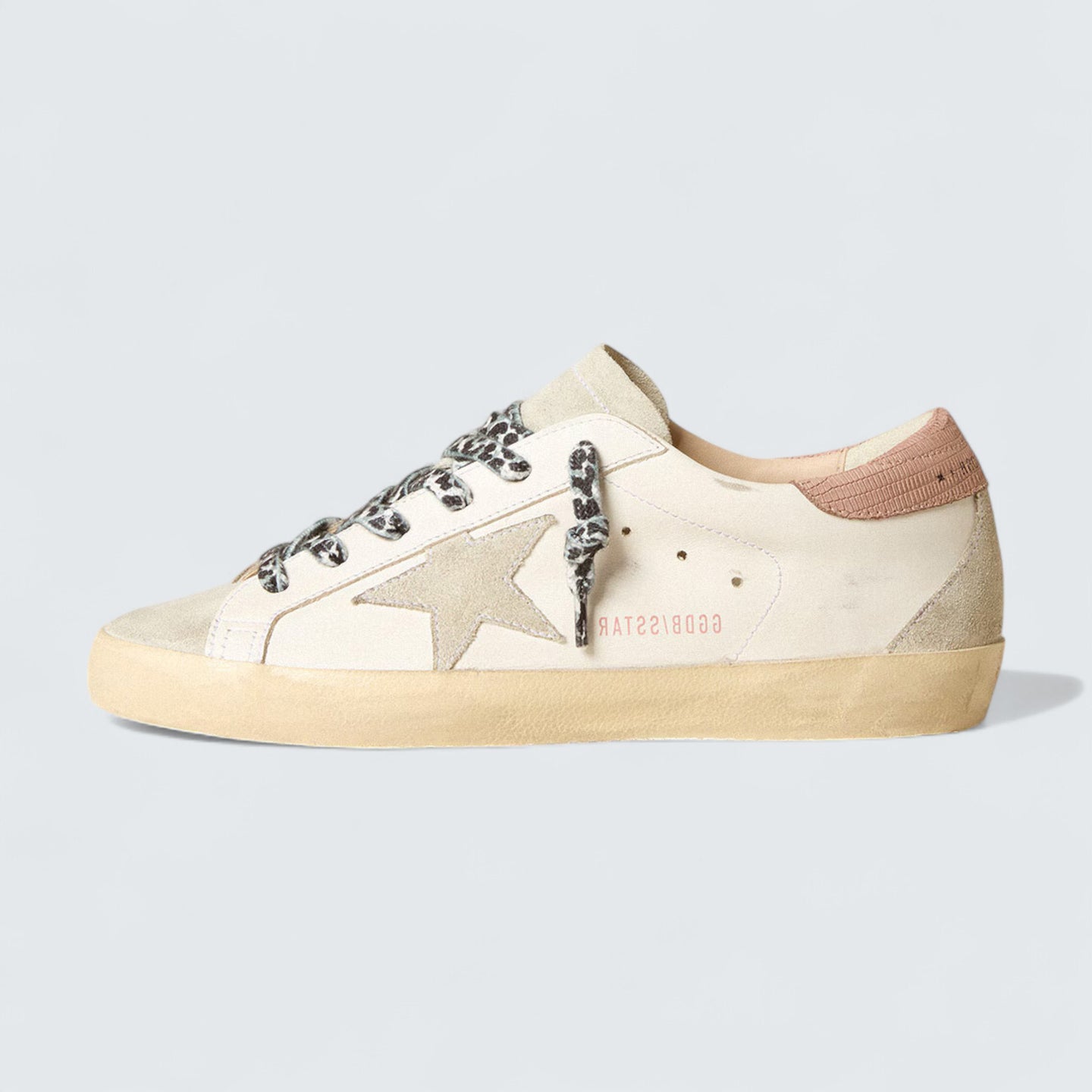 Super-Star 'White Leather with Ice-Gray Suede Star and Pink Lizard-Print Heel Tab'