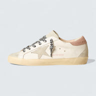 Super-Star 'White Leather with Ice-Gray Suede Star and Pink Lizard-Print Heel Tab'