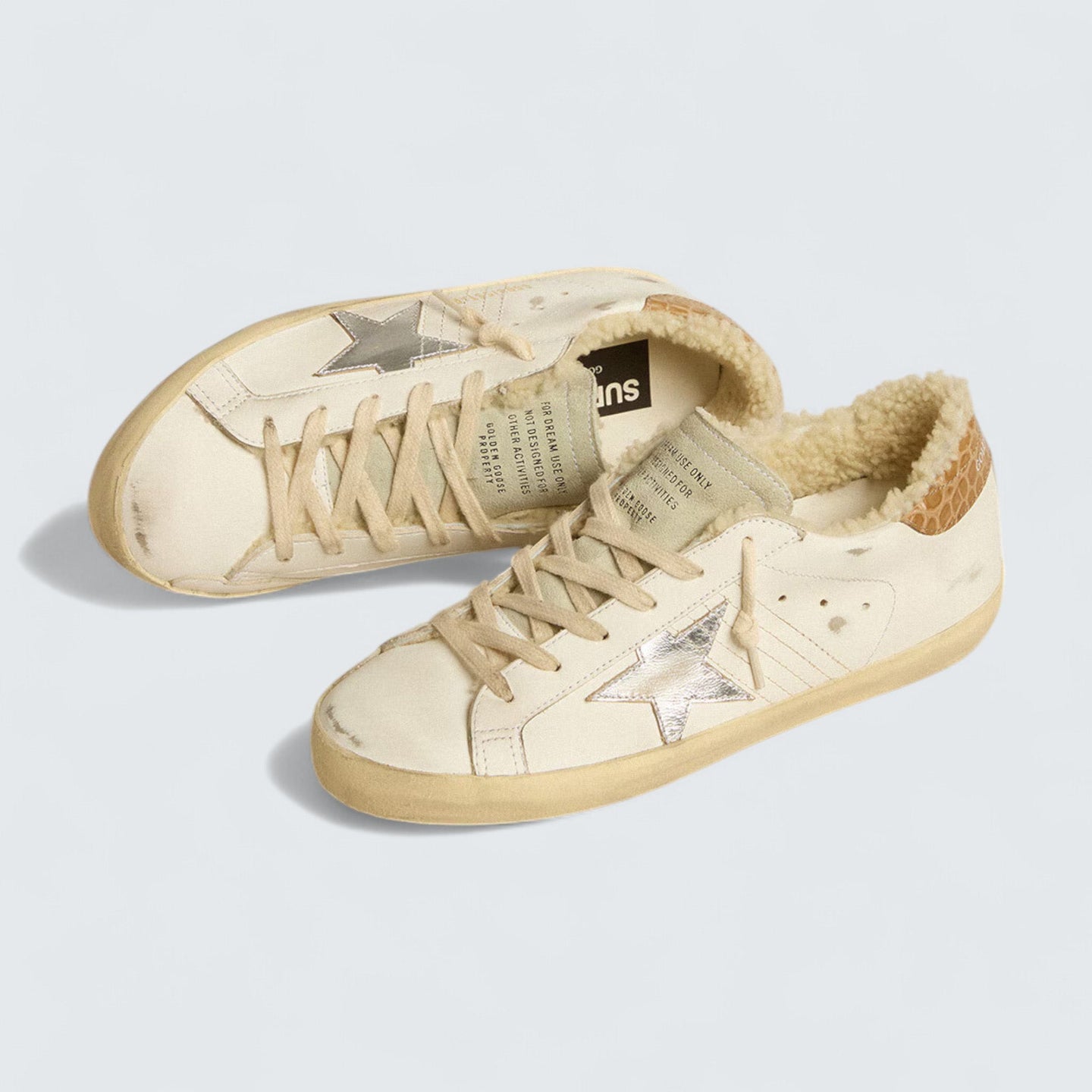 Super-Star 'White Leather with Silver Leather Star and Crocodile-Print Leather Heel Tab'