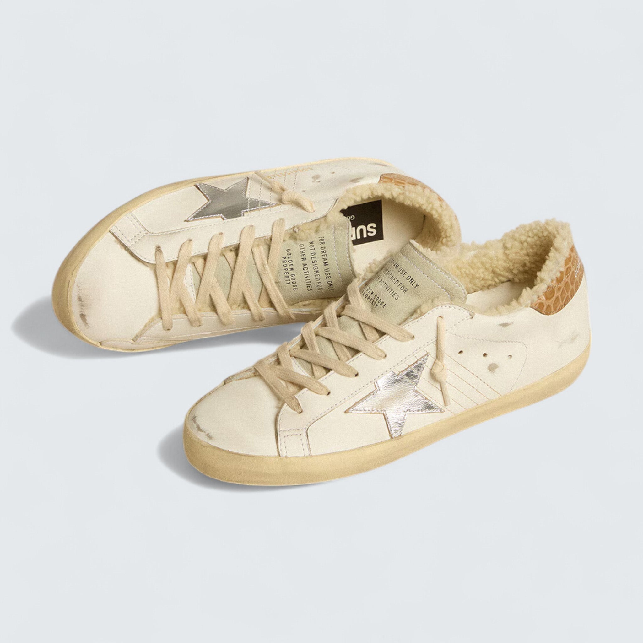 Super-Star 'White Leather with Silver Leather Star and Crocodile-Print Leather Heel Tab'