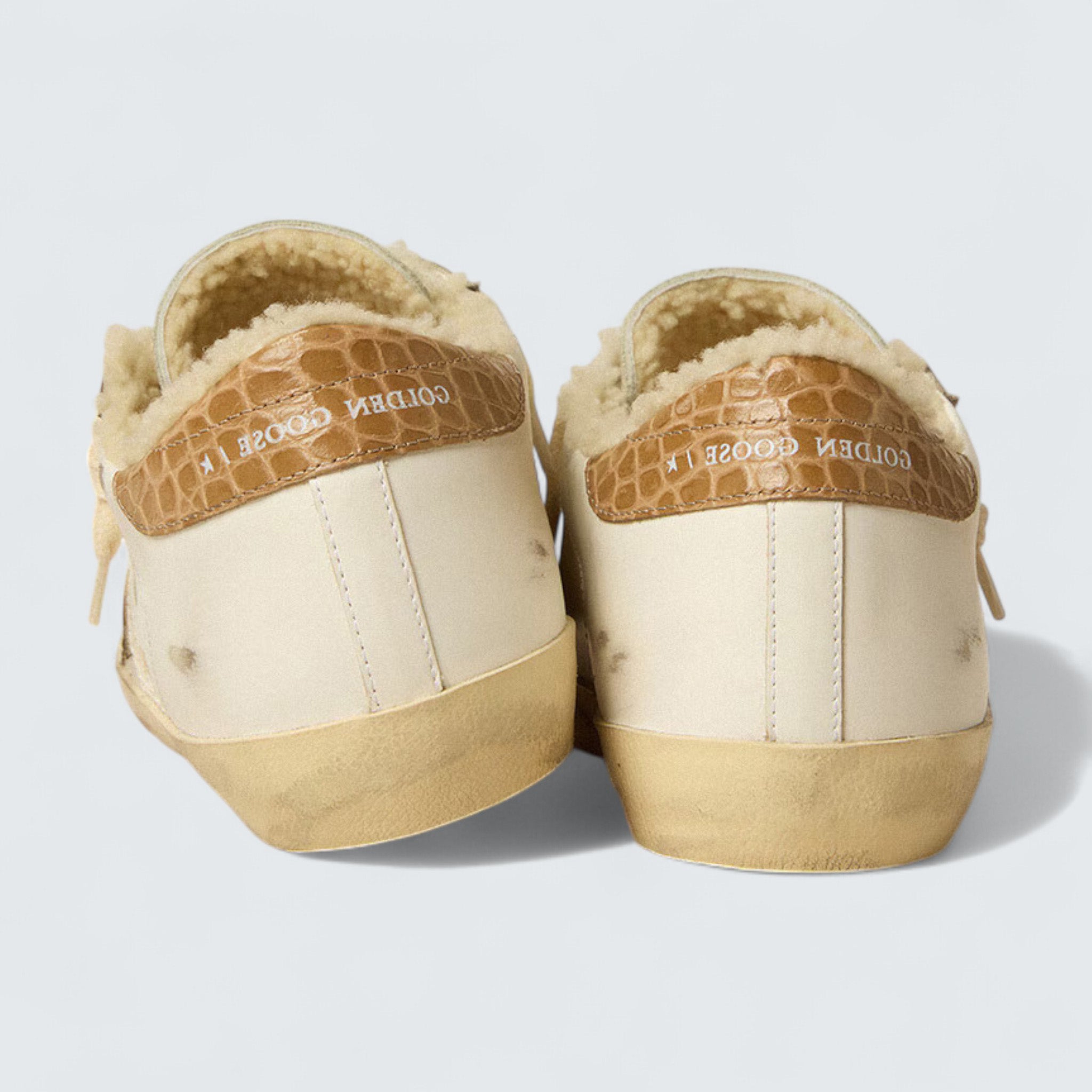 Super-Star 'White Leather with Silver Leather Star and Crocodile-Print Leather Heel Tab'