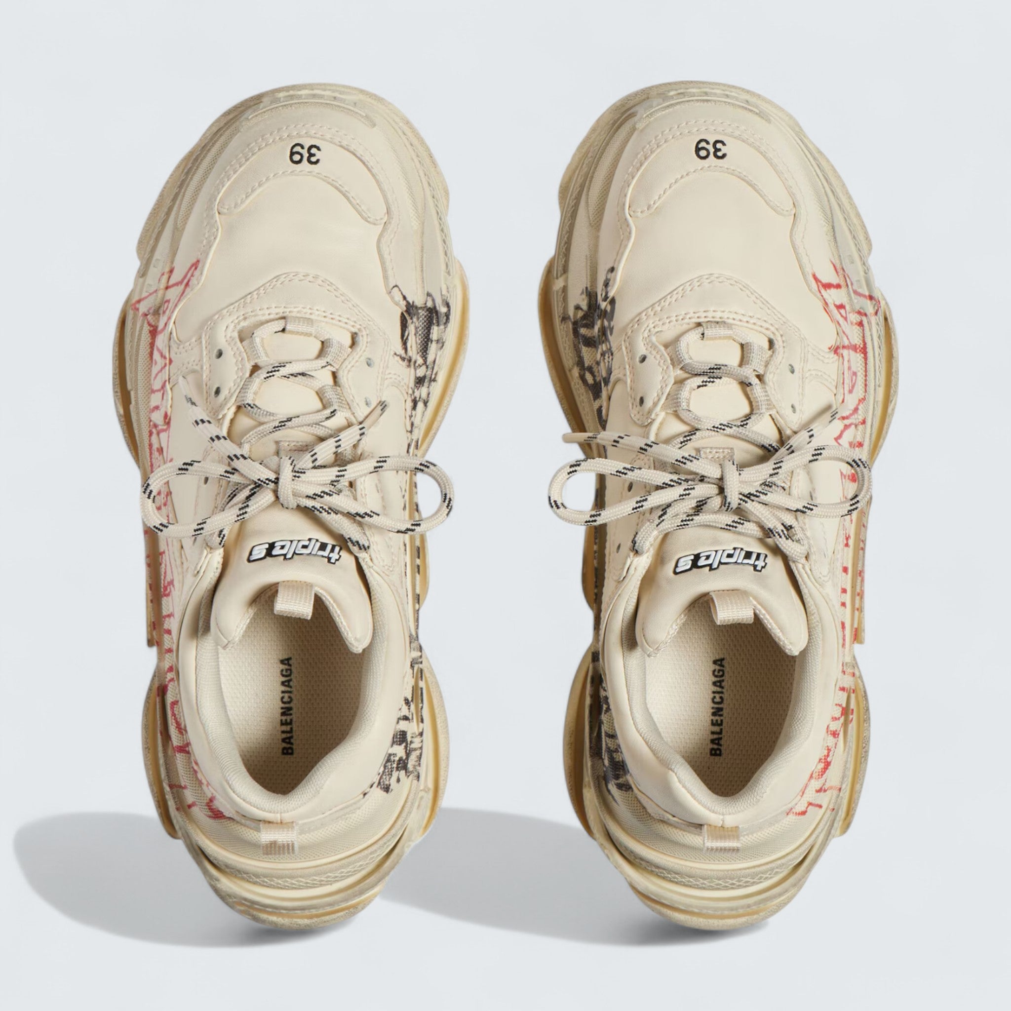 Triple S Sneaker in White, Red and Black DIY Metal Artwork Printed Cowskin