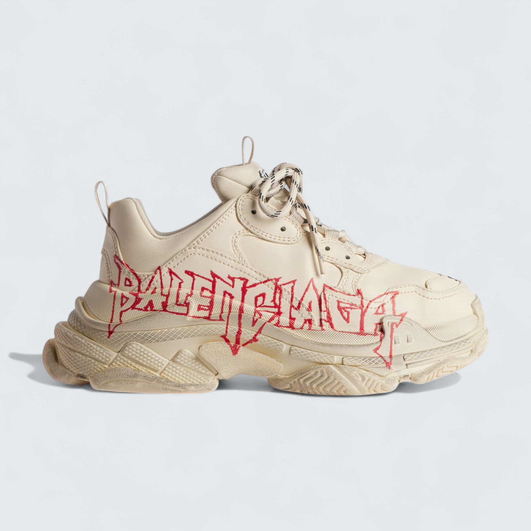 Triple S Sneaker in White, Red and Black DIY Metal Artwork Printed Cowskin