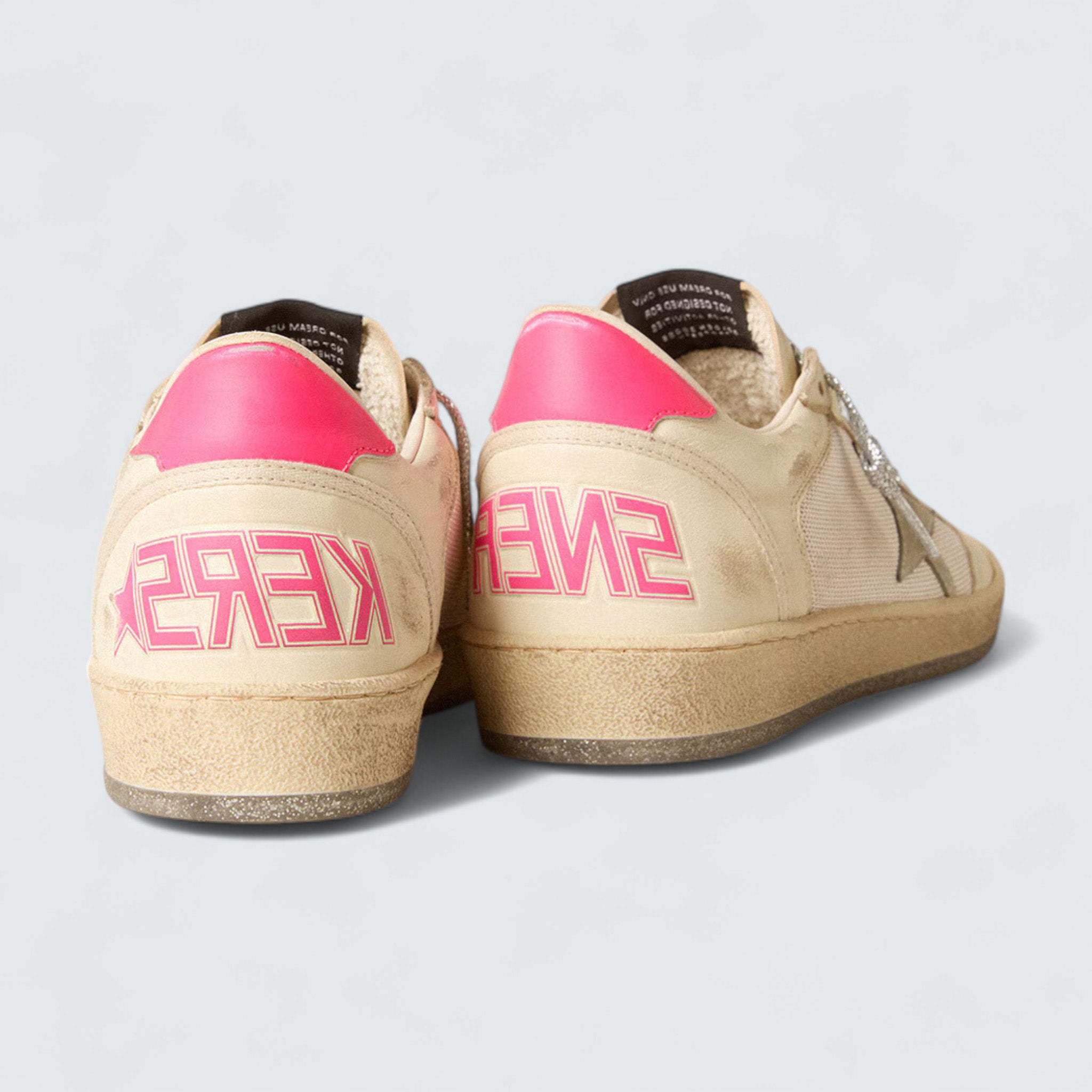 Ball Star LTD 'Cream Nappa and White Mesh with Ice-Gray Suede Star and Fuchsia Leather Heel Tab'