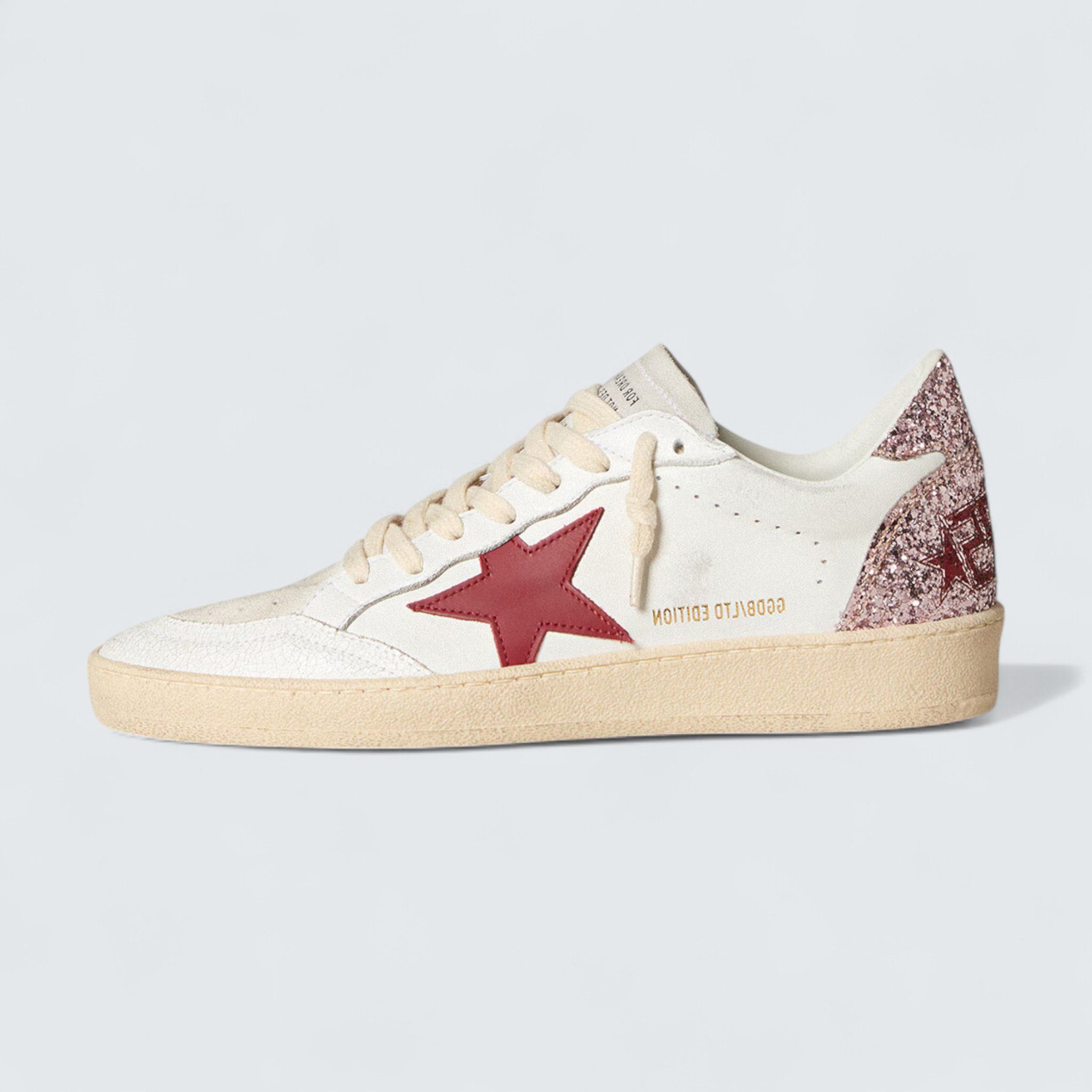 Ball Star LTD 'White Nappa with Red Leather Star and Pink Glitter Heel Tab'