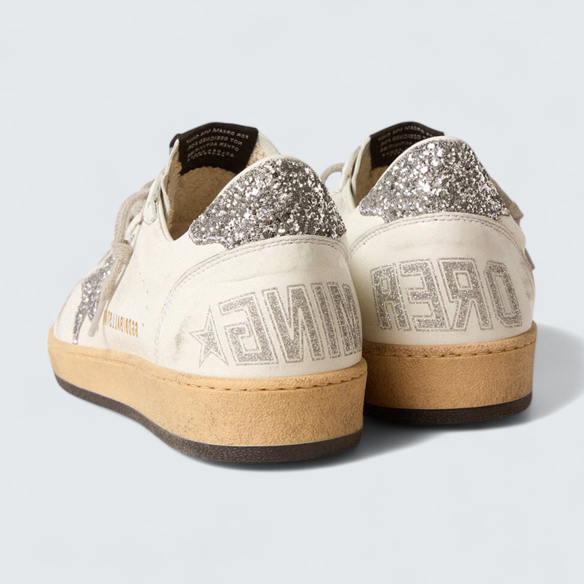 Ball Star Wishes 'White Nappa Leather with Silver Glitter Star and Heel Tab'