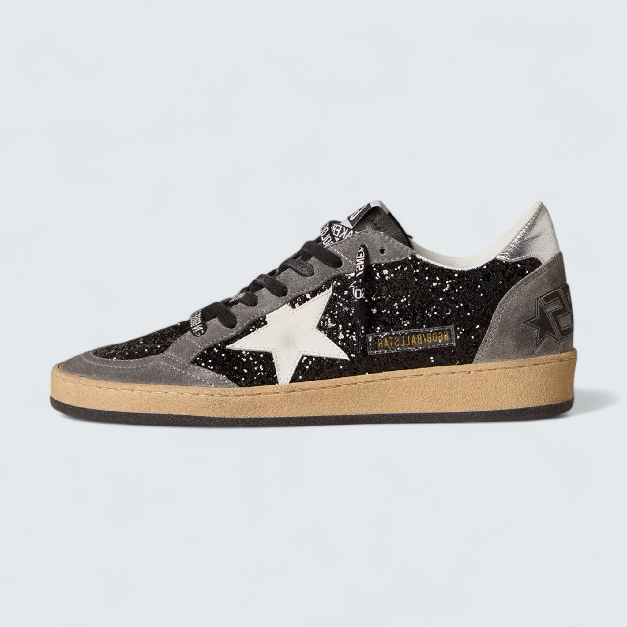Ball Star 'Black Glitter with White Leather Star and Metallic Leather Heel Tab'