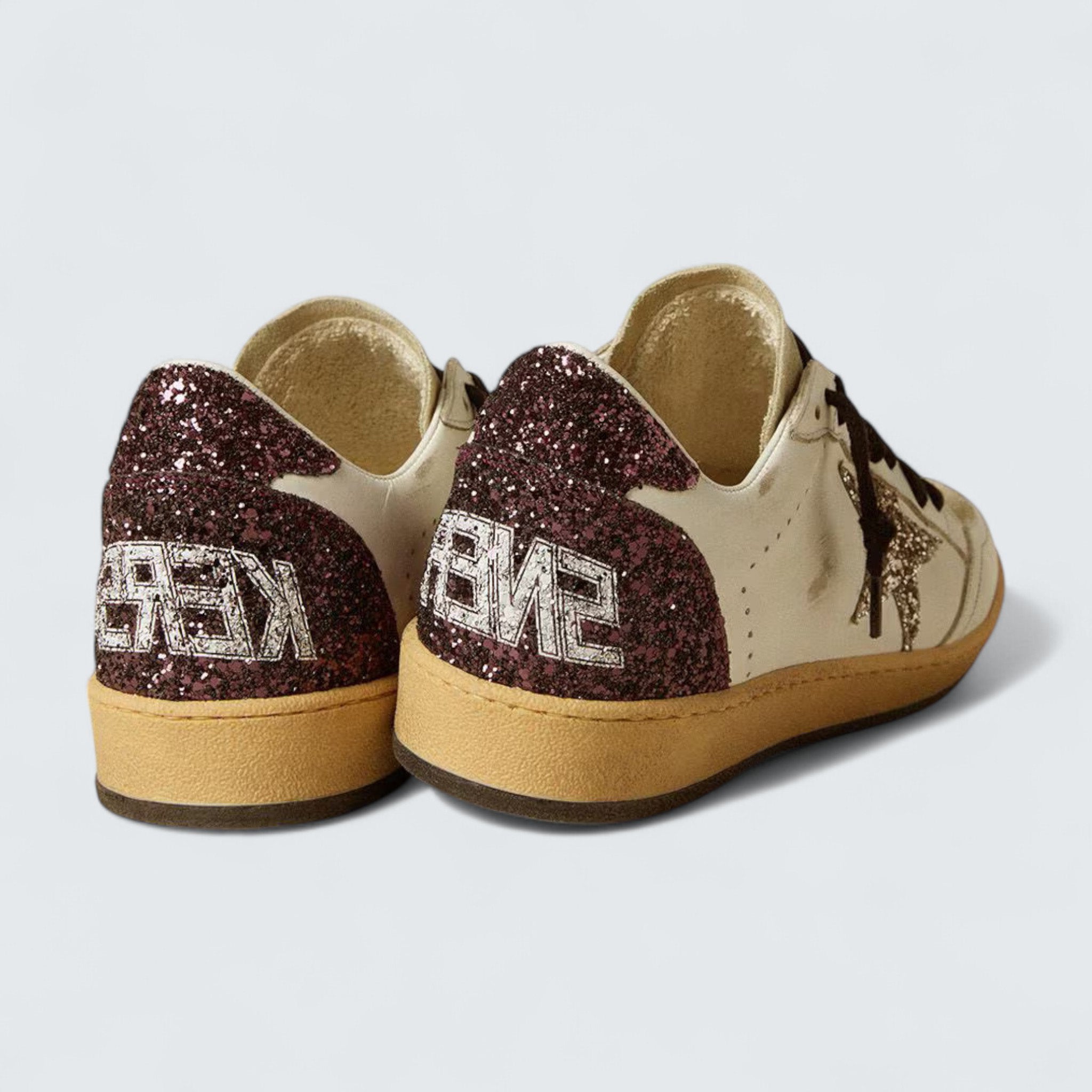 Ball Star 'White Leather and Ice-Gray Suede with Silver Glitter Star and Ruby Red Glitter Heel Tab'