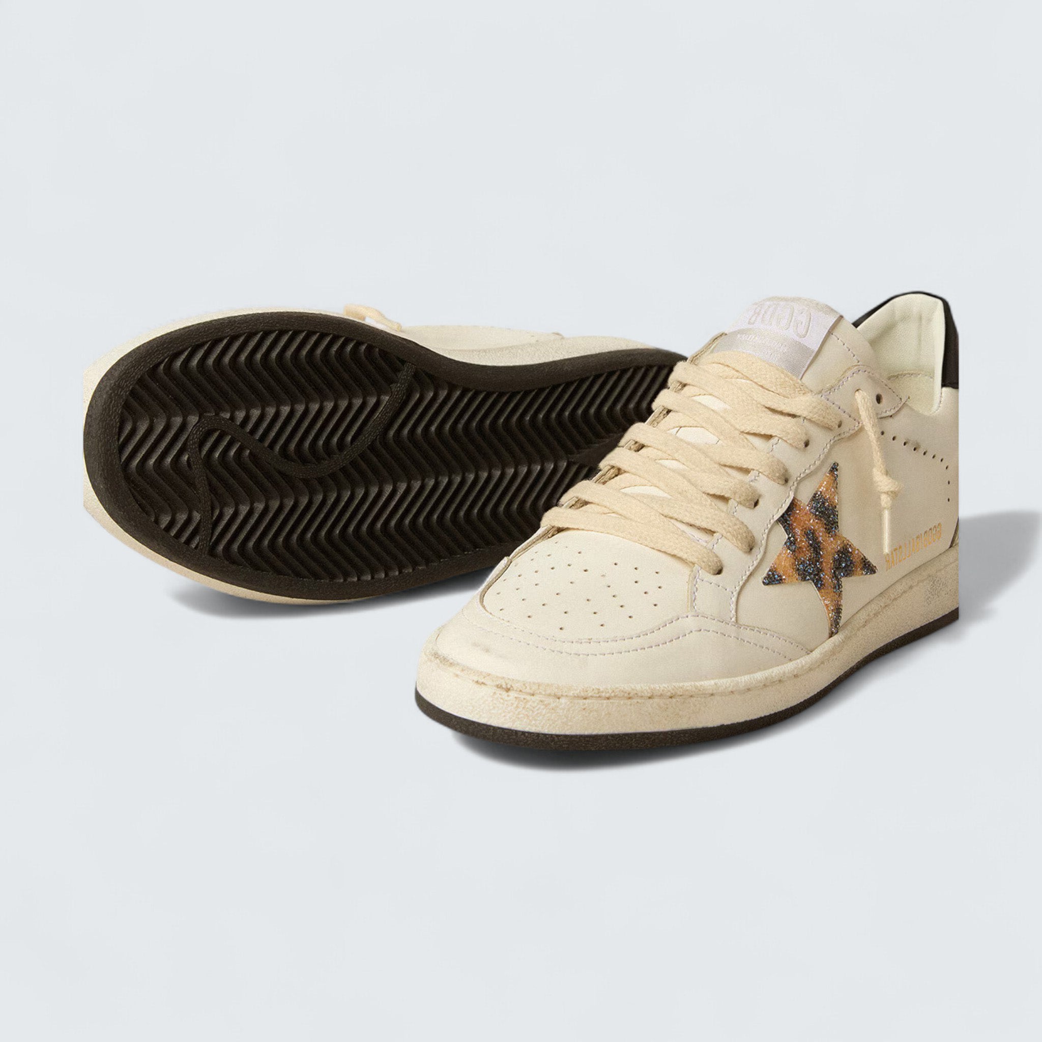 Ball Star 'White Leather with Leopard-Print Star Embellished with Swarovski Crystals'