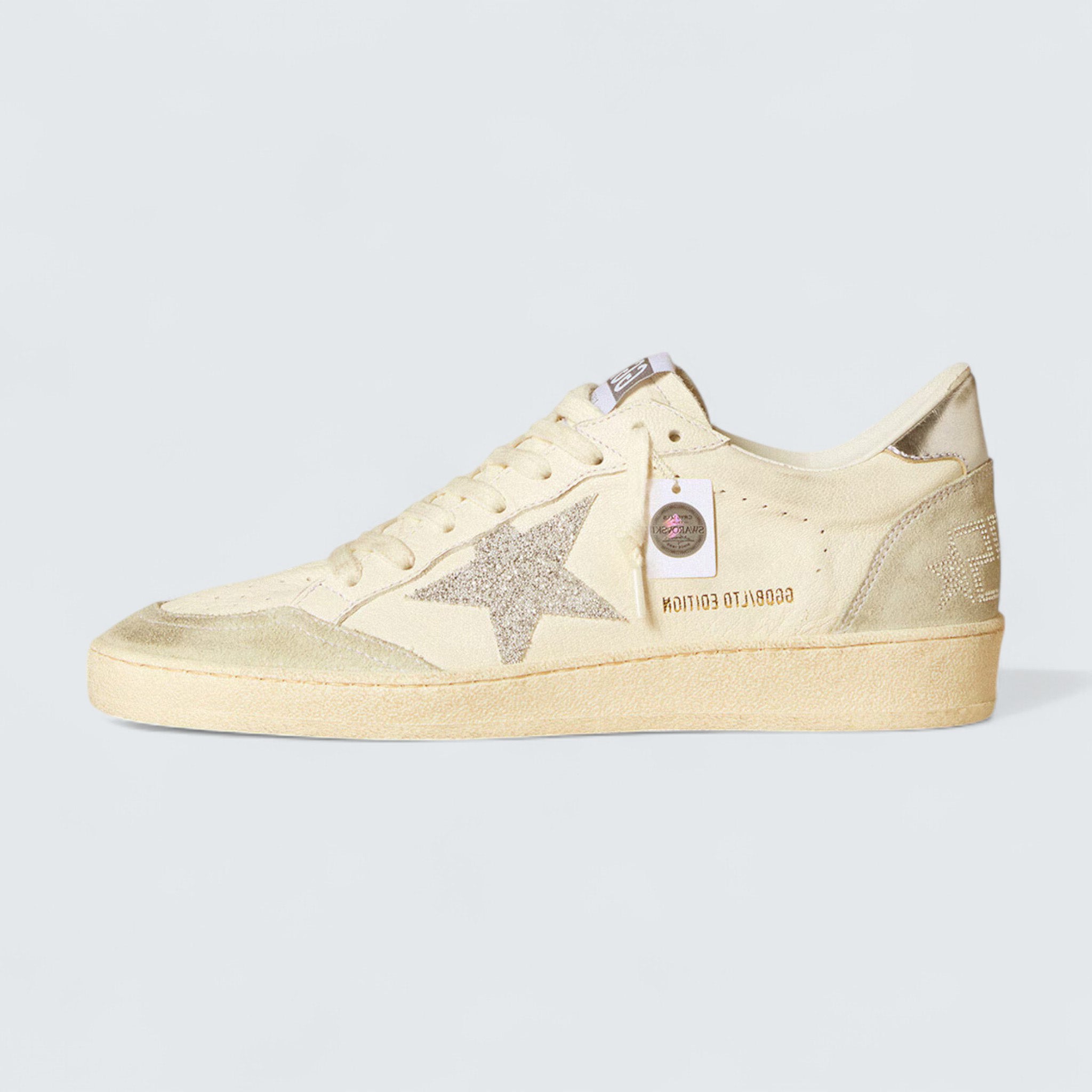 Ball Star 'White Nappa with Silver Swarovski Micro-Crystal Star and Metallic Silver Leather Heel Tab'