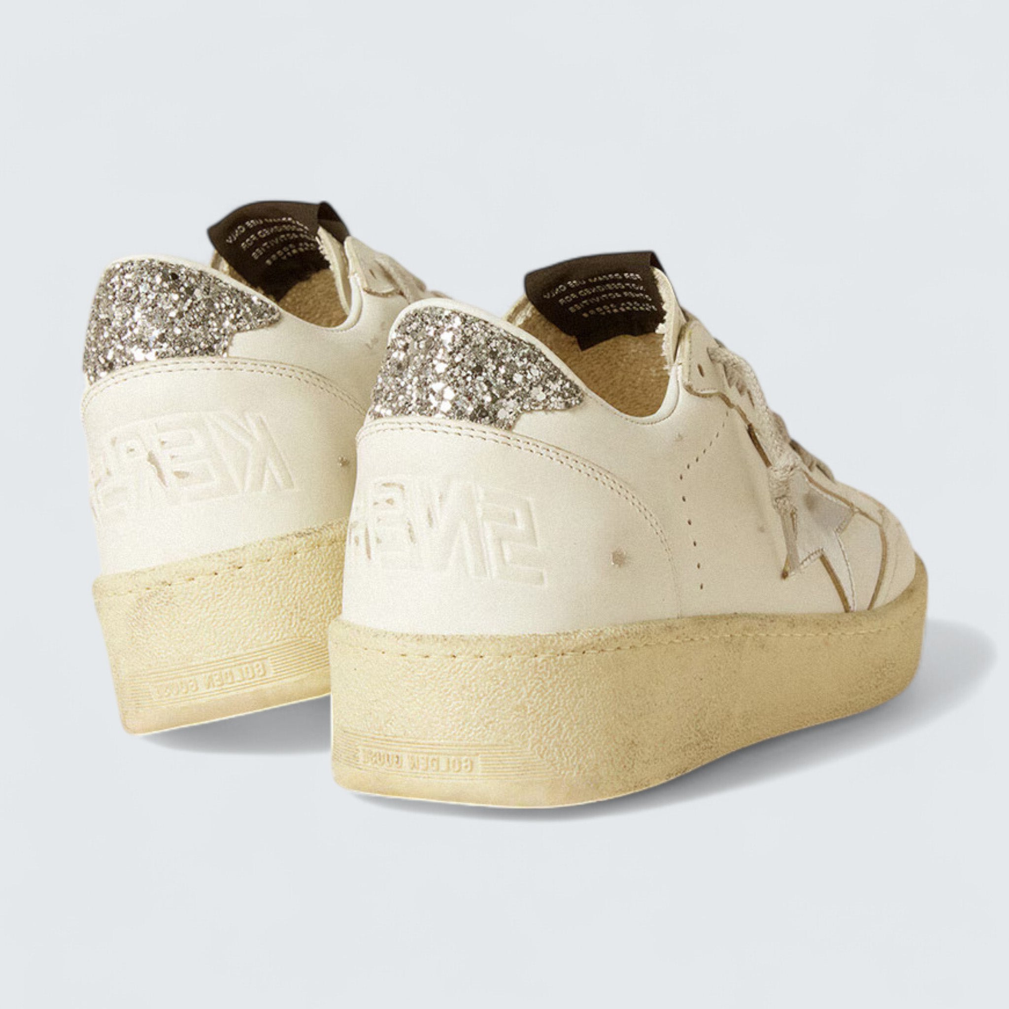 Ball Star 'White Leather with Silver Leather Star and Silver Glitter Heel Tab'
