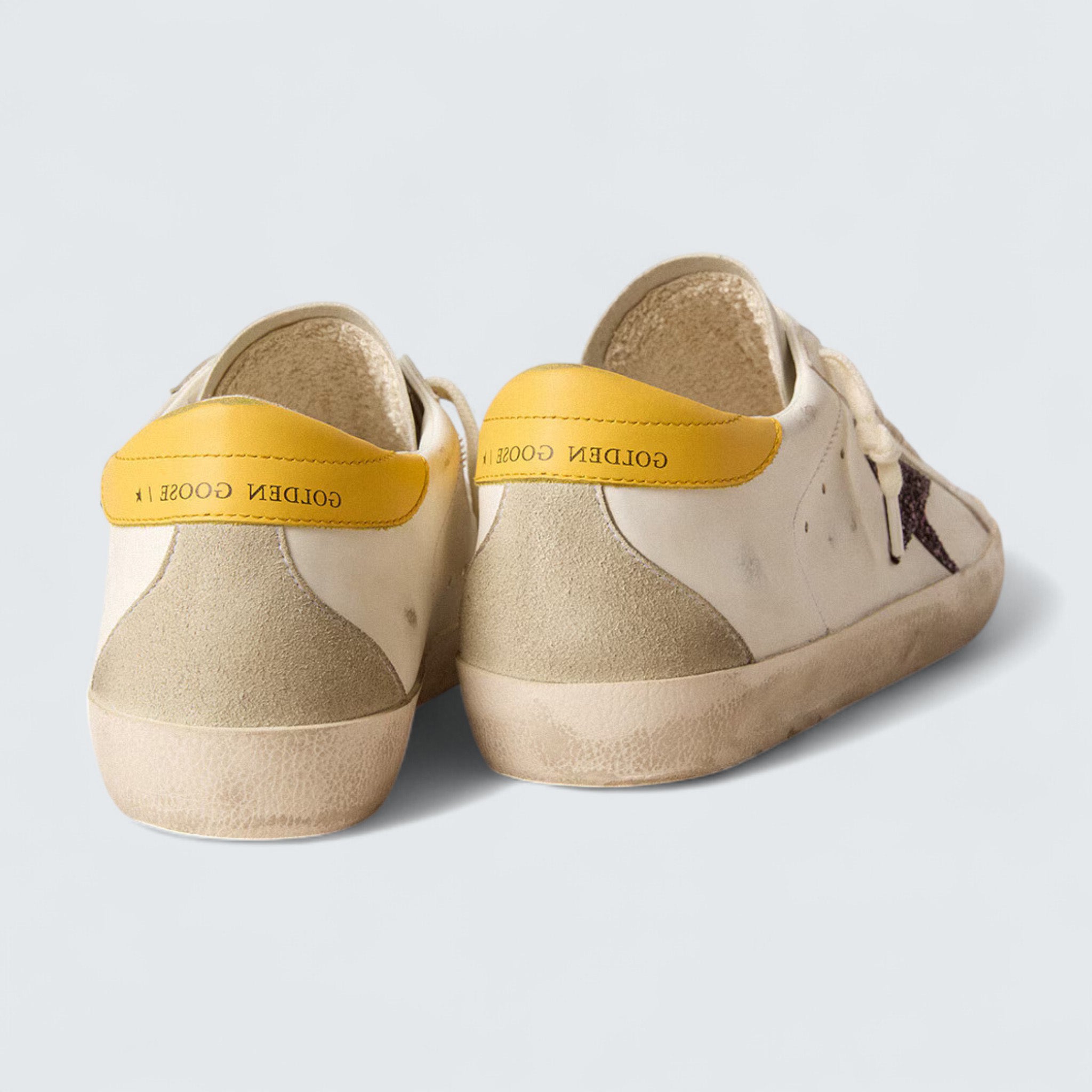 Super-Star 'Bio-based White Leather with Red Glitter Star and Yellow Leather Heel Tab'