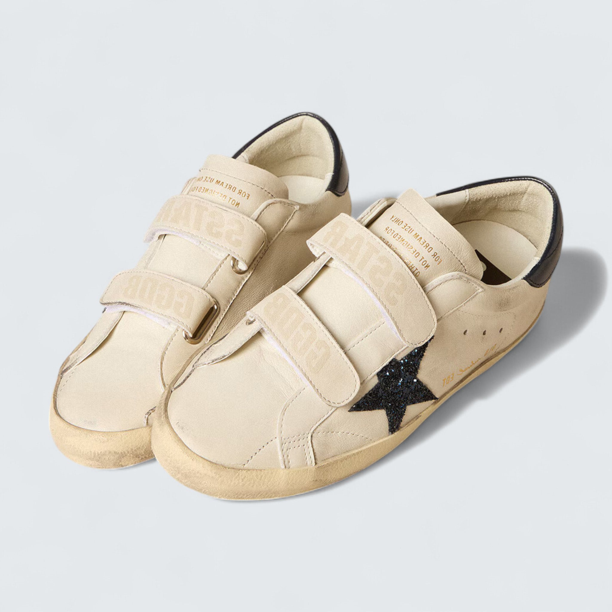 Women's Old School 'White Leather with Blue Glitter Star and Blue Leather Heel Tab'