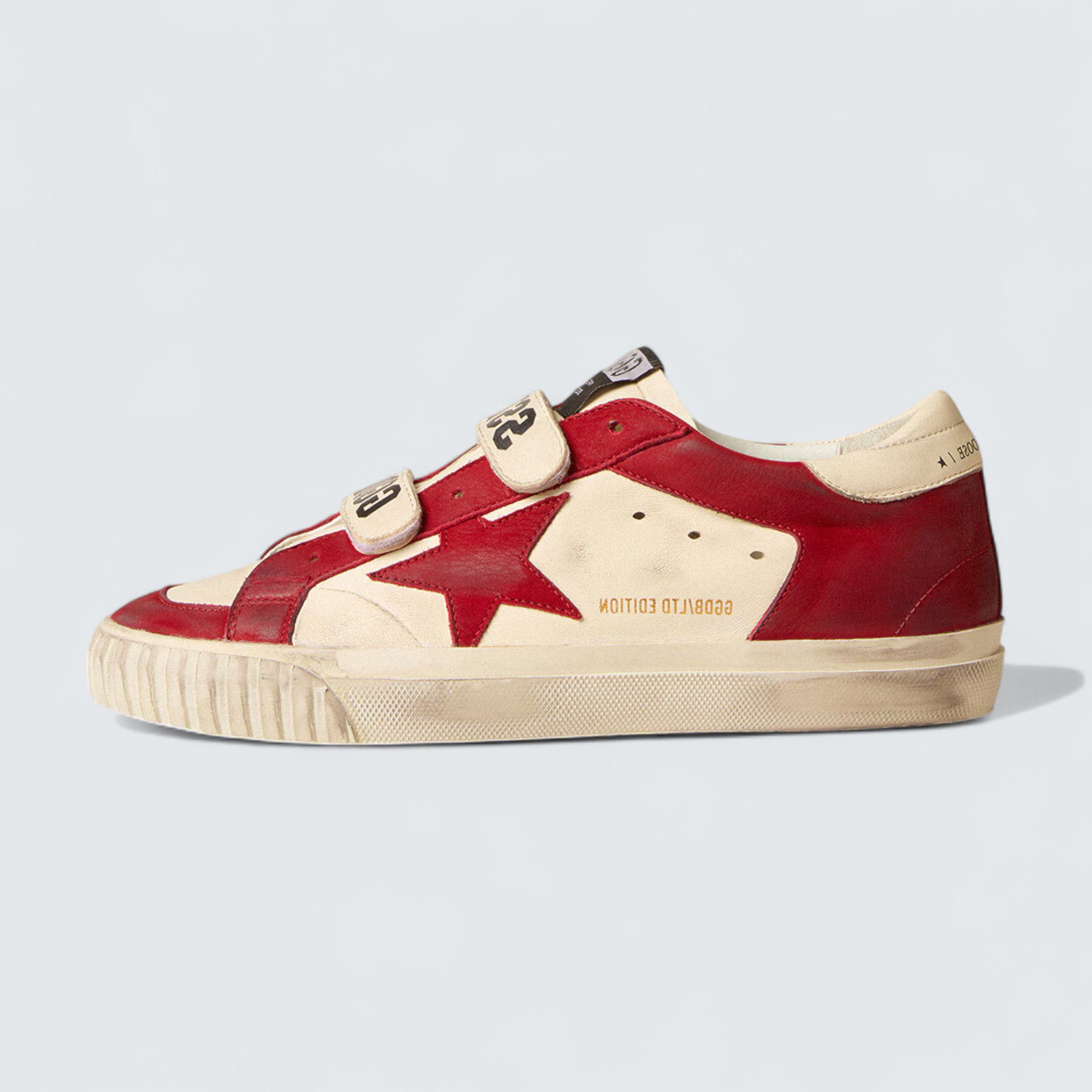 Women's Old School 'White Nappa with Red Nubuck Star and Nappa Heel Tab'
