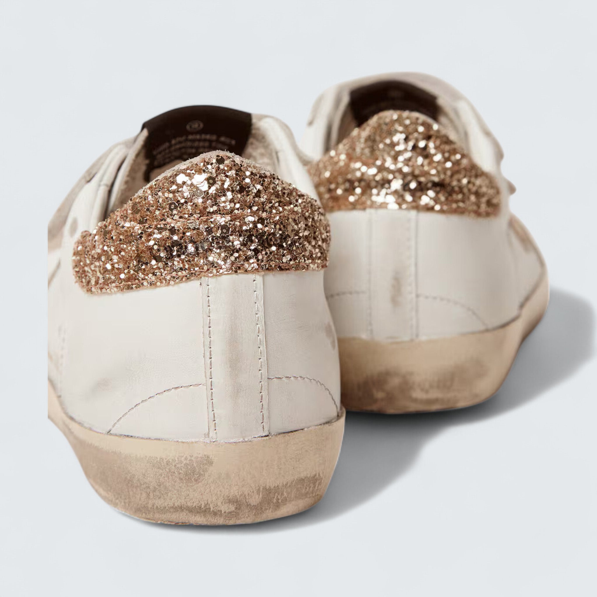 Women's Old School 'White Leather with Gold Laminated Leather Star and Gold Glitter Heel Tab'