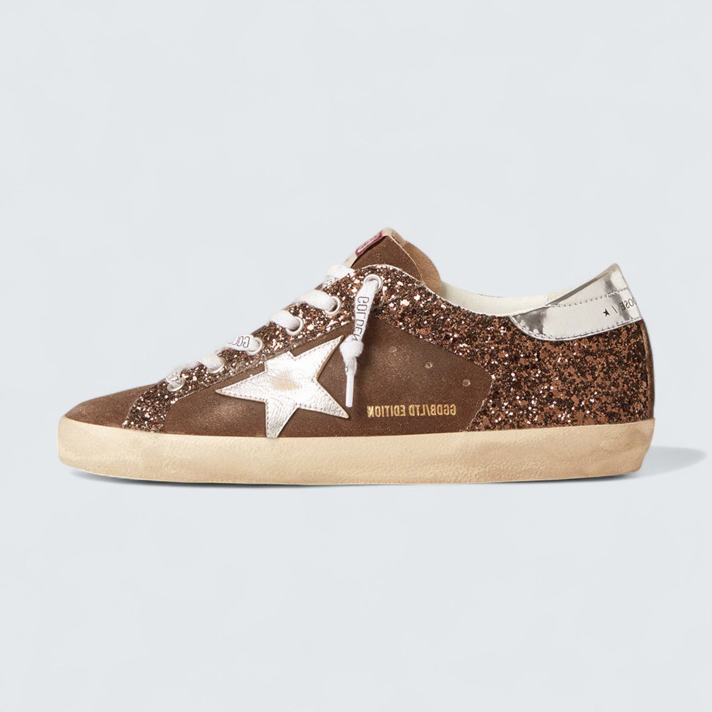 Super-Star LTD 'Brown Glitter and Suede with Silver Leather Star and Heel Tab'