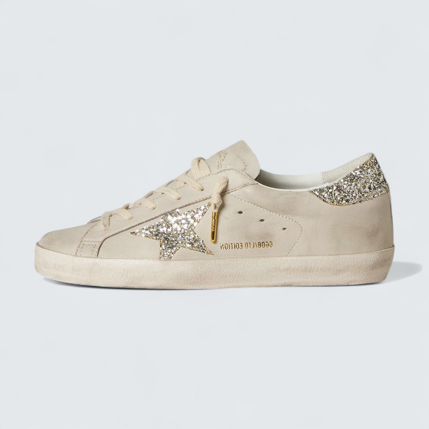 Super-Star LTD 'Ivory Nappa Leather with Platinum Glitter Star and Heel Tab'