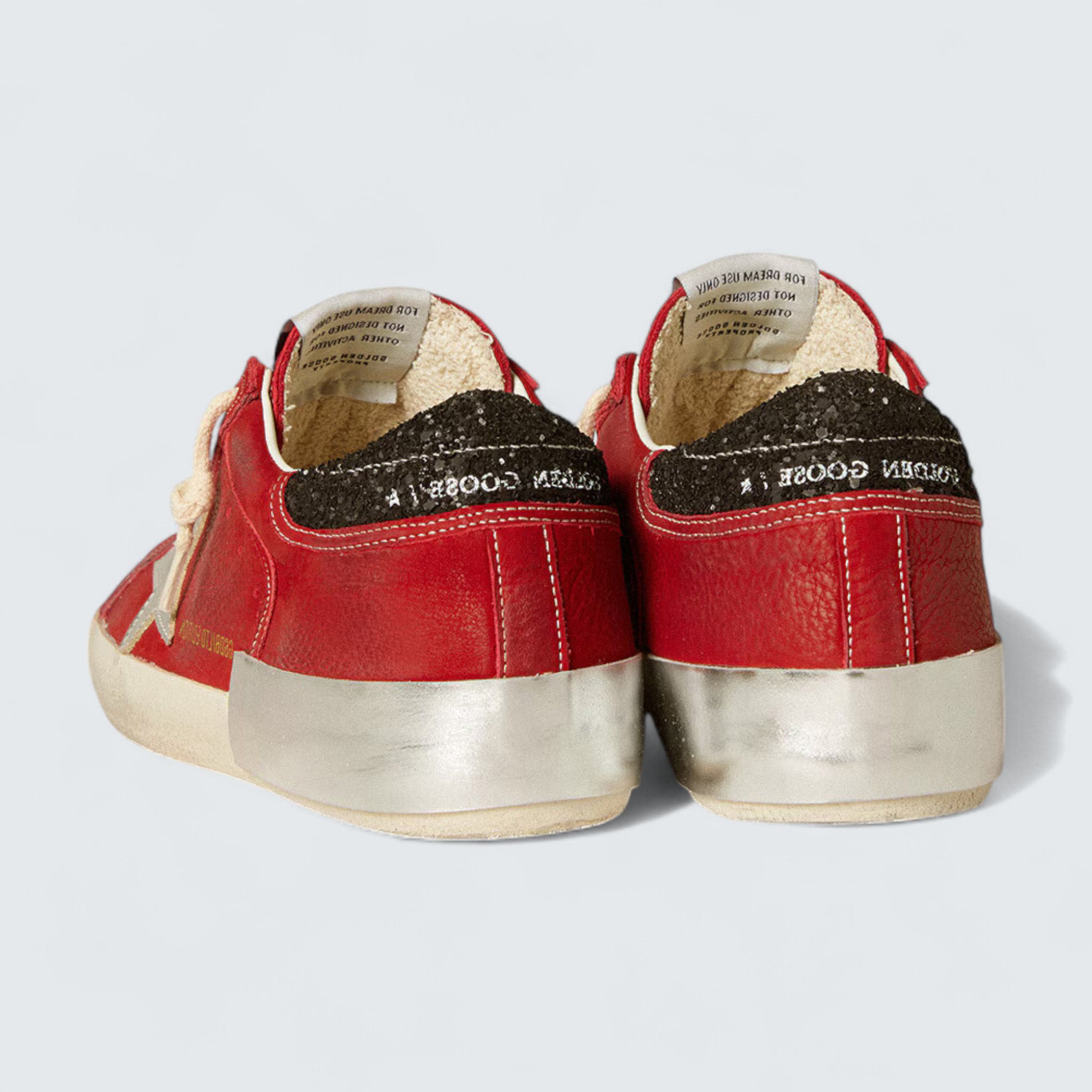 Super-Star LTD 'Red Nubuck with Silver Leather Star and Black Glitter Heel Tab'