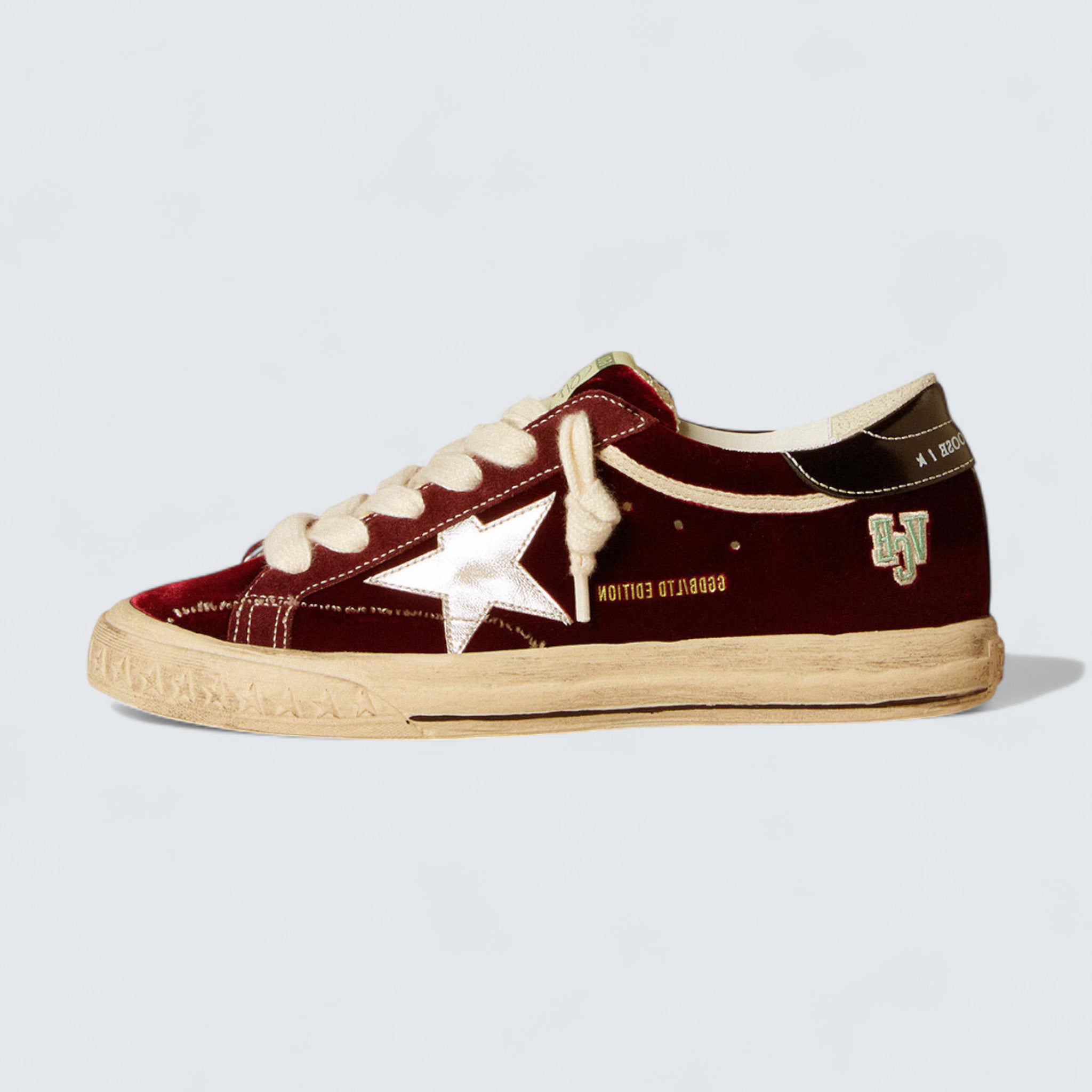 Super-Star LTD 'Ruby Velvet with Silver Metallic Leather Star and Black Metallic Leather Heel Tab'