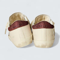 Super-Star LTD 'White Leather with Burgundy Suede Star and Heel Tab with Pink Swarovski Crystals'