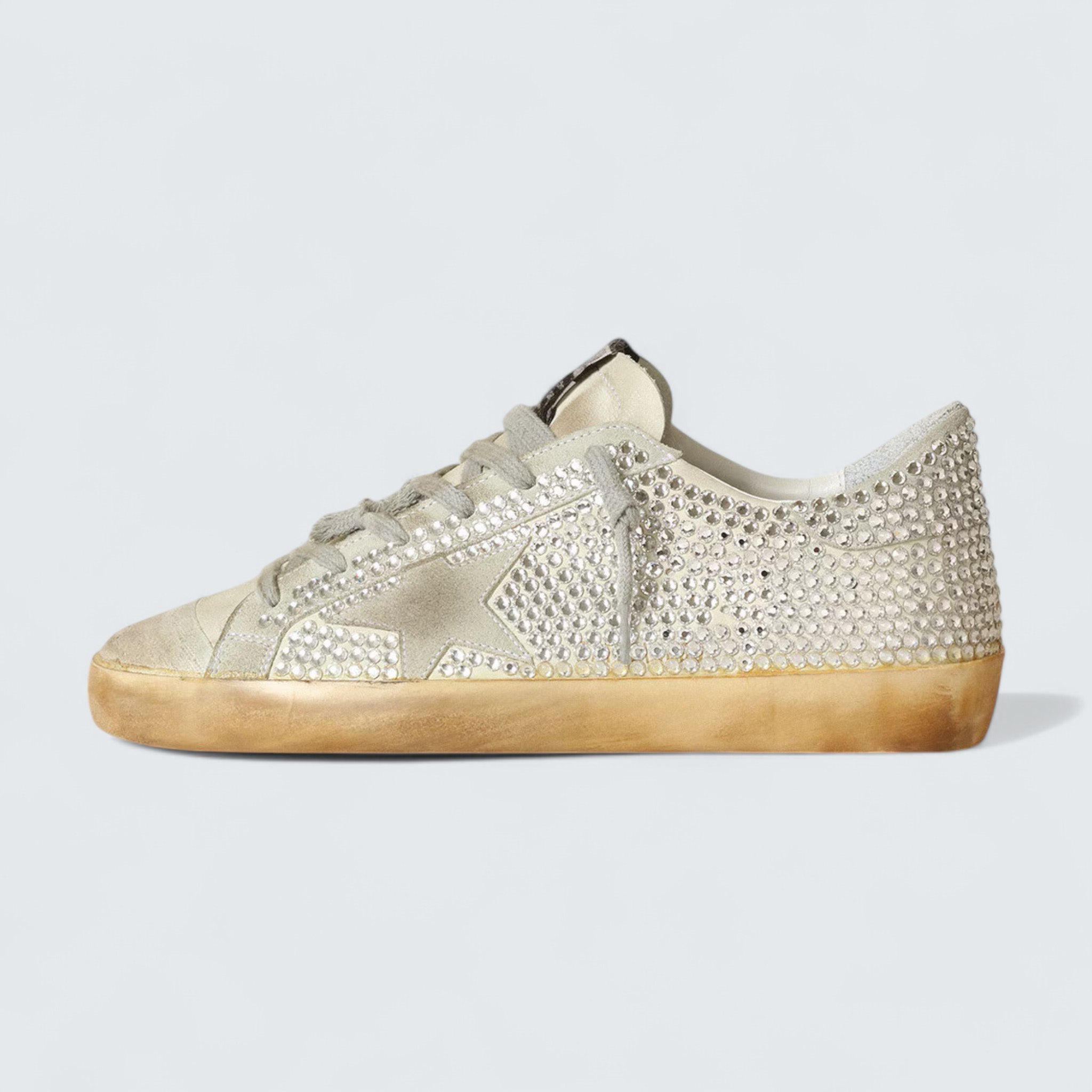Super-Star 'Aged White Nubuck with Swarovski Crystals'